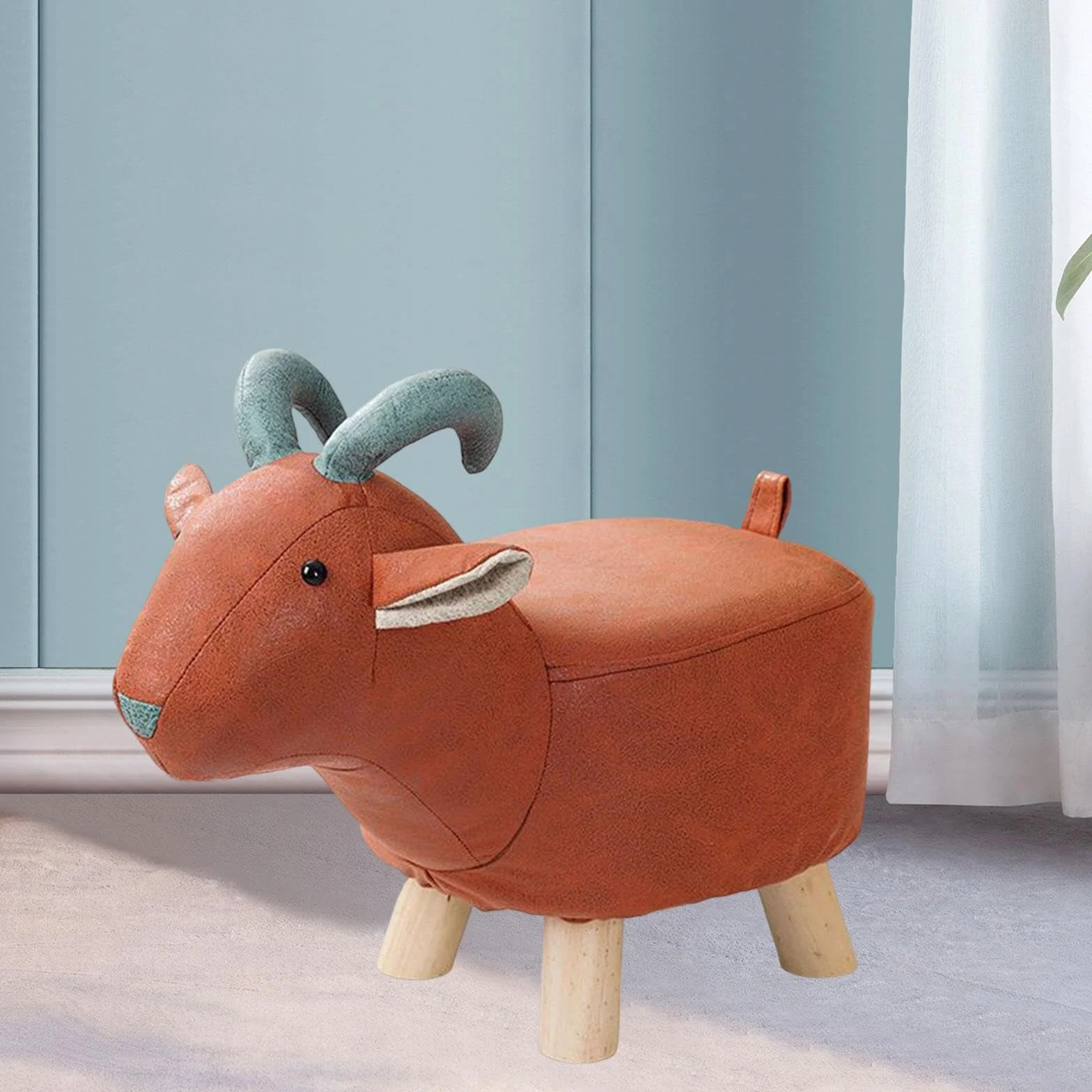 Perfk Madera Reposapiés Otomano Animal Portátil Multifuncional Taburete de Té Cabra Roja
