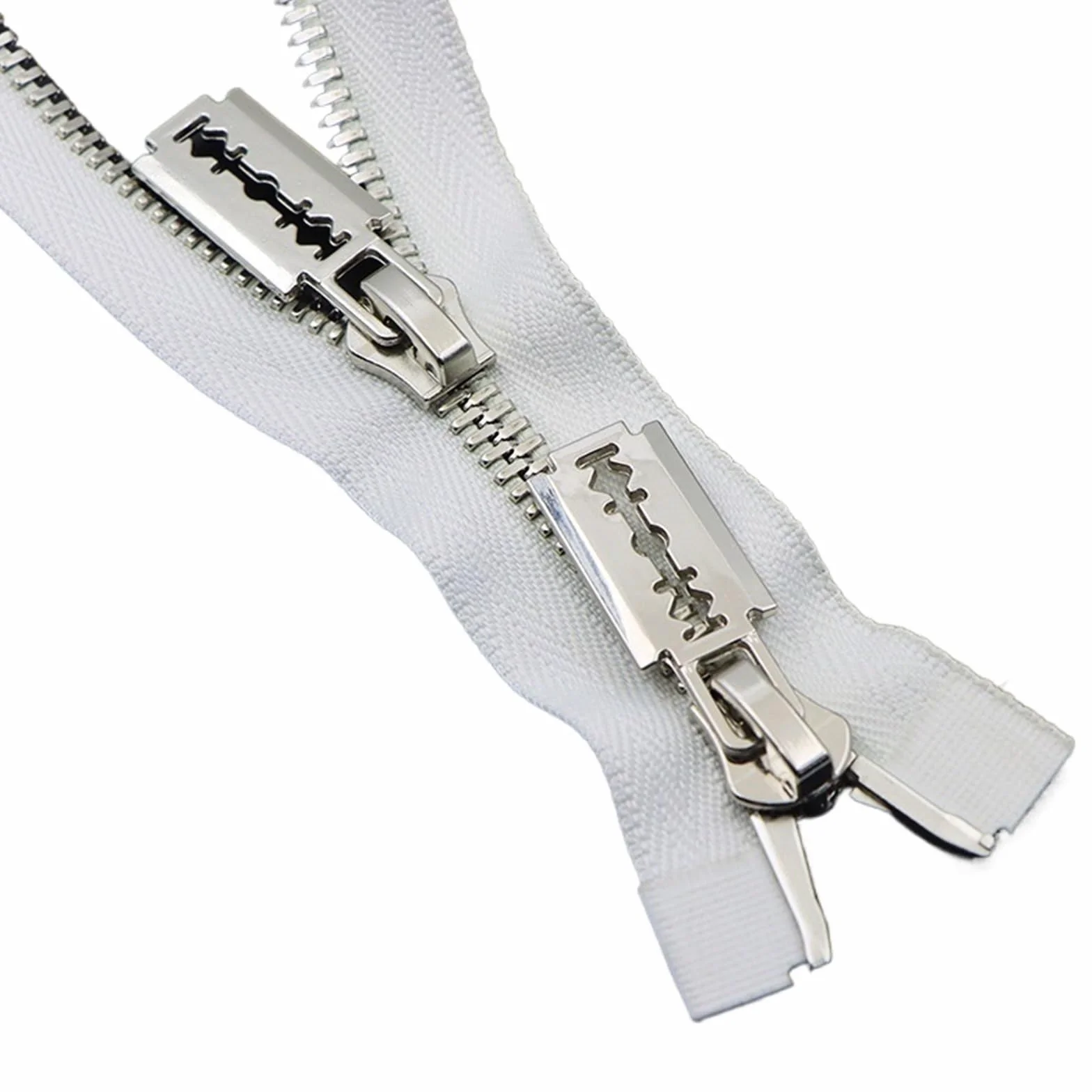 1 cremallera de doble cursor metálica 80/100/120 cm, número 8, con extremo abierto, for reparación abrigos y chaquetas plumas para chaquetas y abrigos(WhiteSilver,120cm)