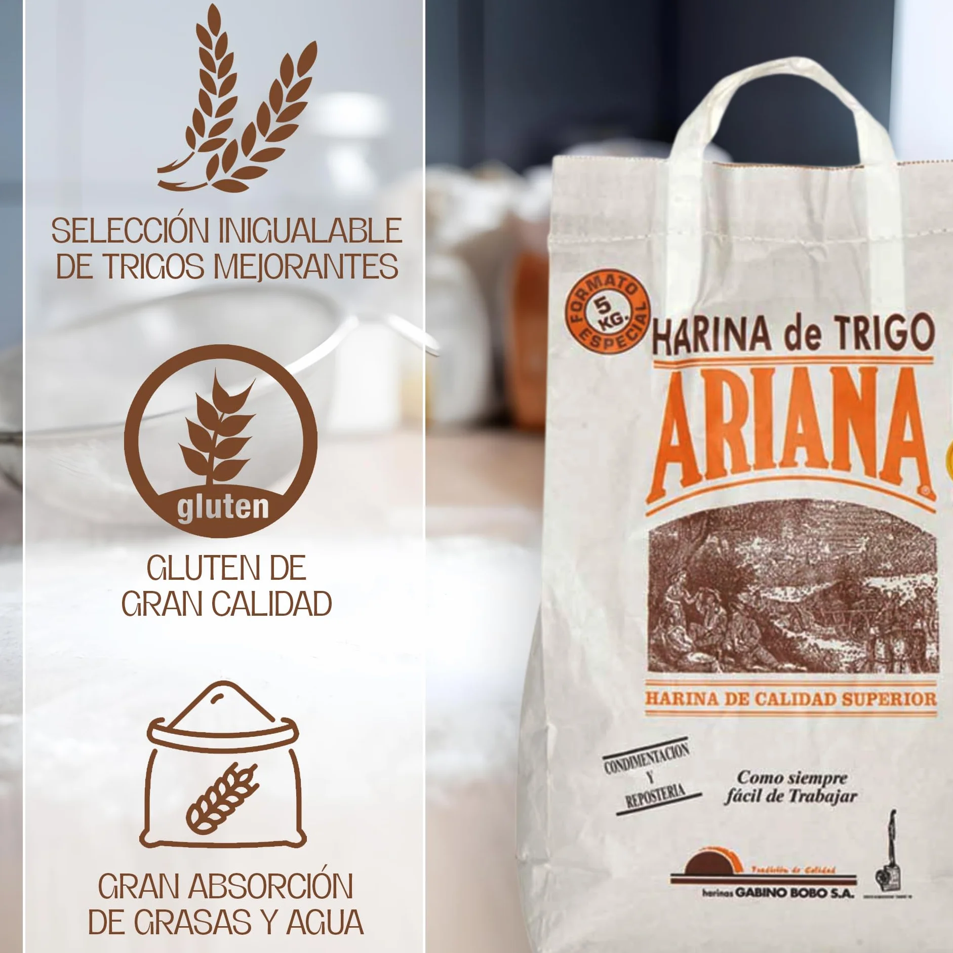 Harina De Trigo Ariana Gold 5 Kg Profesional Para Repostería Panes Alta Hidratación