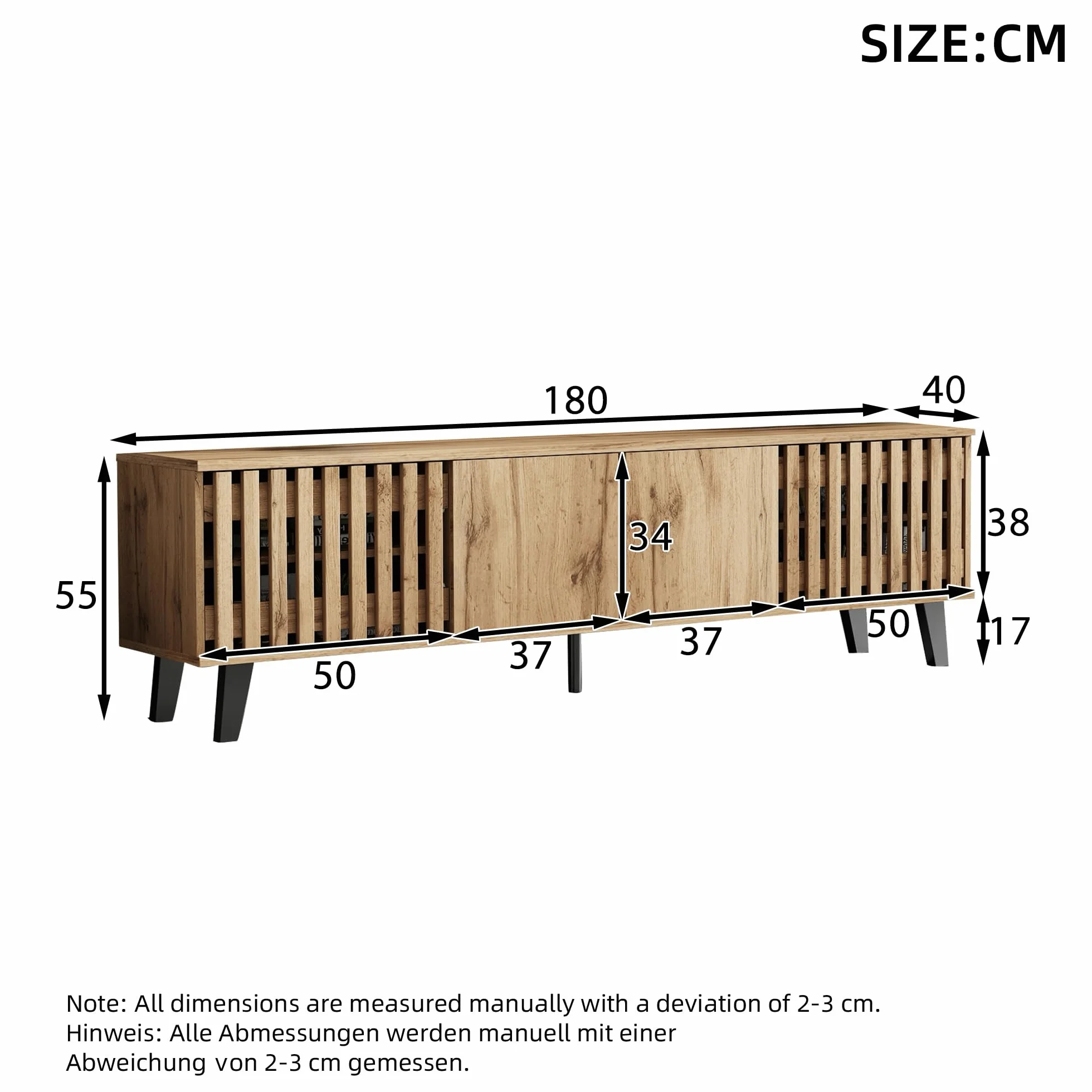 Mueble para TV de 180 x 40 x 55 cm, color madera original, 8 estantes separados, soporte para TV, consola de TV, centro de entretenimiento para televisores de 70 pulgadas, apto para sala de