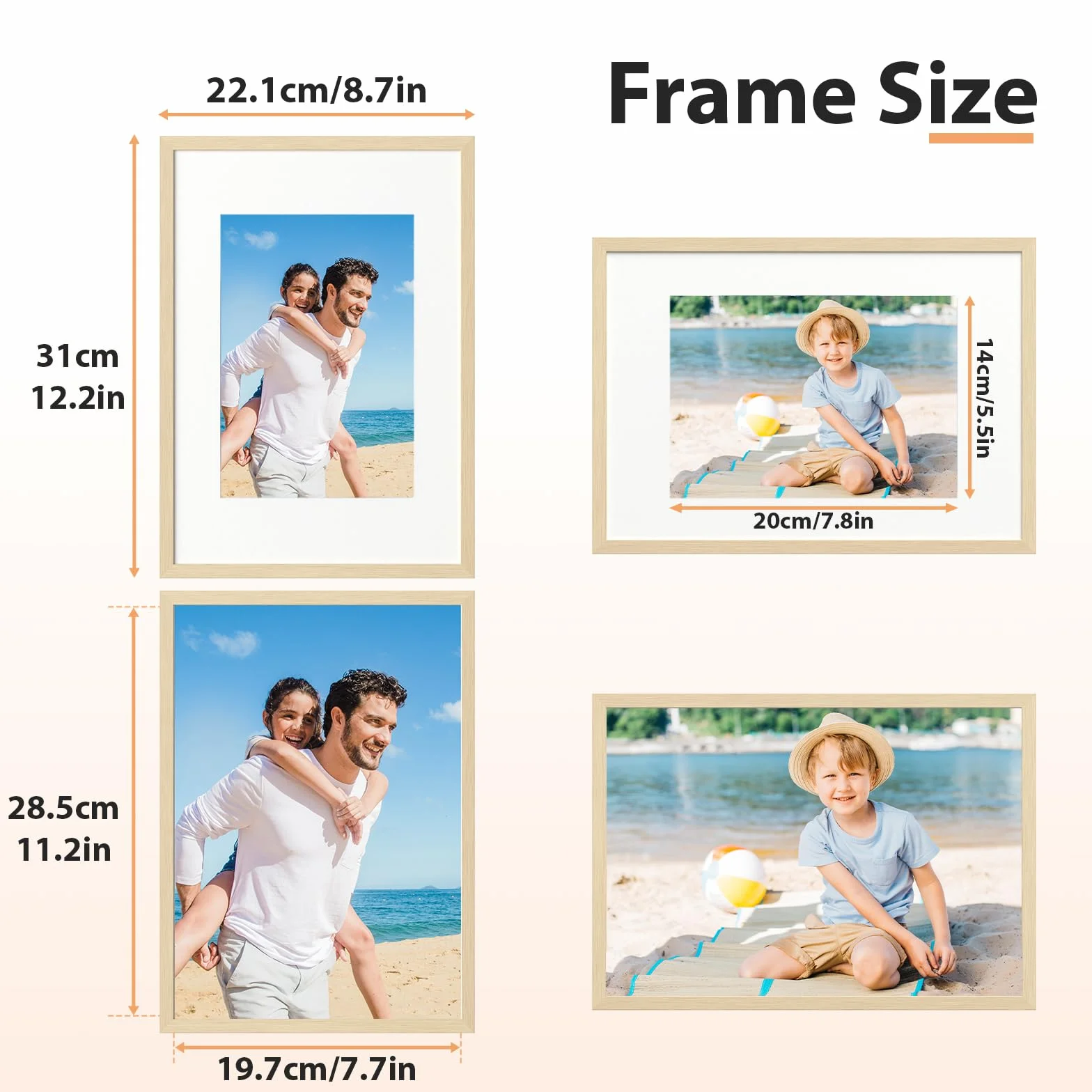 Alyvisun 4 Unidades A4 Marco Fotos 14x20 cm con Passepartout 19,7x29,3 cm sin Passepartout Horizontal y Vertical Tono Madera