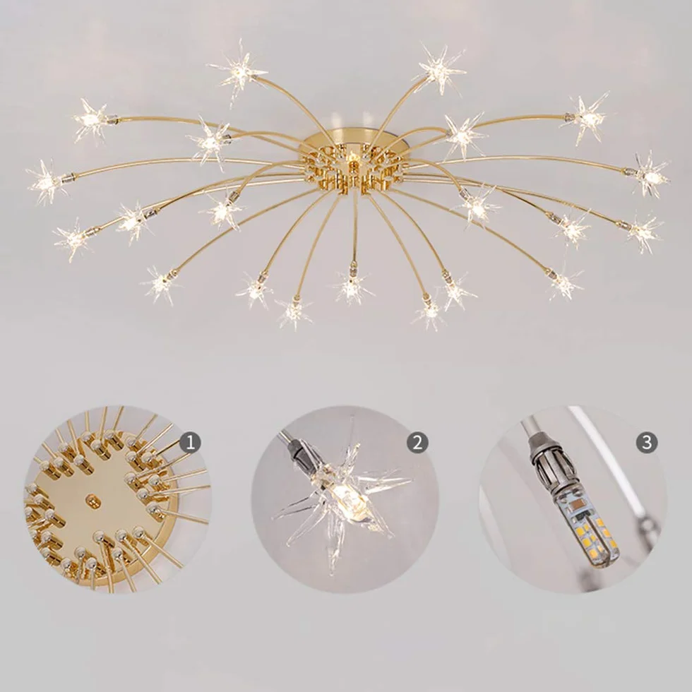 Lámpara de Techo de Salón Lámparas Dorado Restaurante Luz de Techo Dormitorio Led Vidrio Estrella Decor Ligero Plafón Romántico Luces Niños Cocina Candelabro de Techo