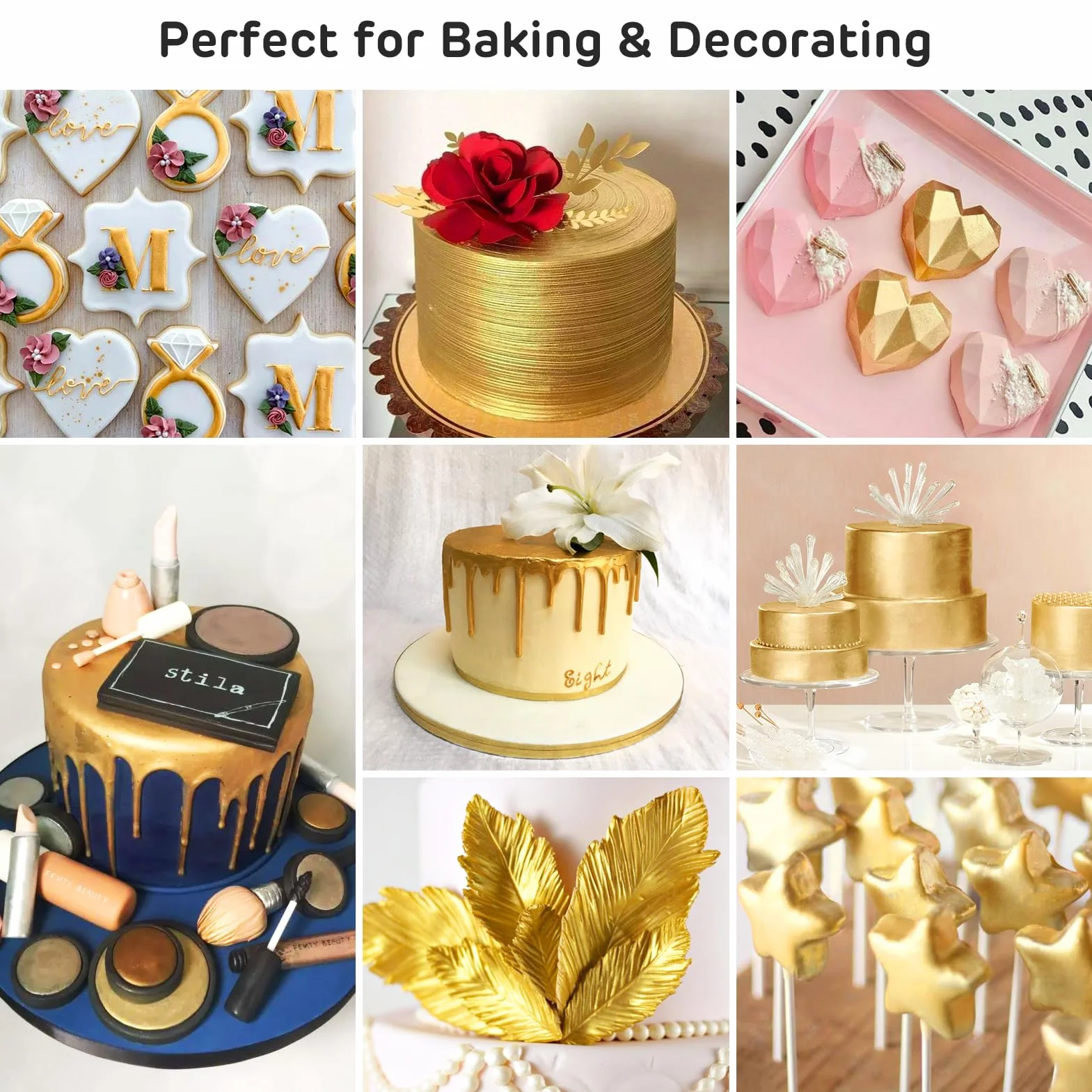 Waysroma Purpurina Comestible Oro 8g Sprinkles Reposteria para Tarta, Pasteles, Fresas, Fondant