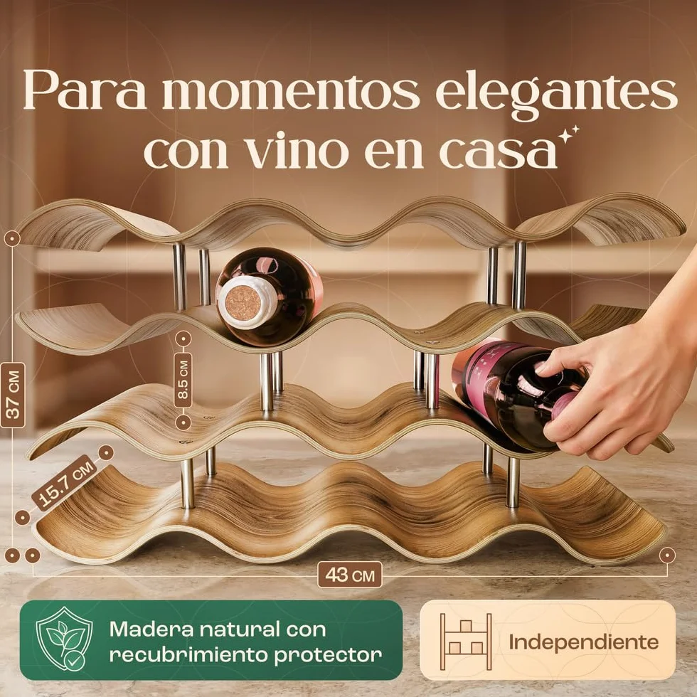 Dreiklang - be smart Botellero de Madera para 14 Botellas | Estable y autoportante, diseño Moderno y Decorativo | Compacto y Ahorra Espacio, pequeño y Estrecho, 4 Niveles (43 × 37 × 15,7 cm)