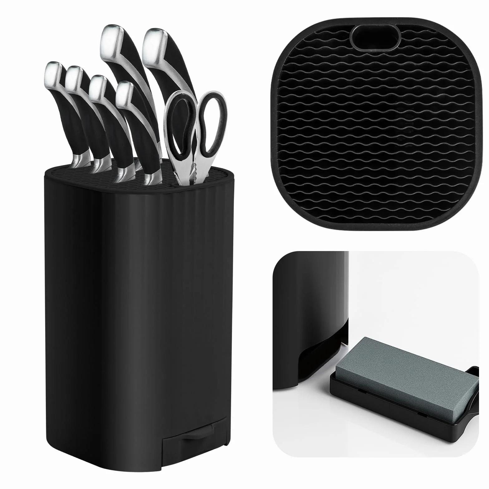 Bloque para Cuchillos sin Cuchillo, Porta Cuchillos Cocina con Piedra de Afilar, Universal Soporte Cuchillo Desmontable