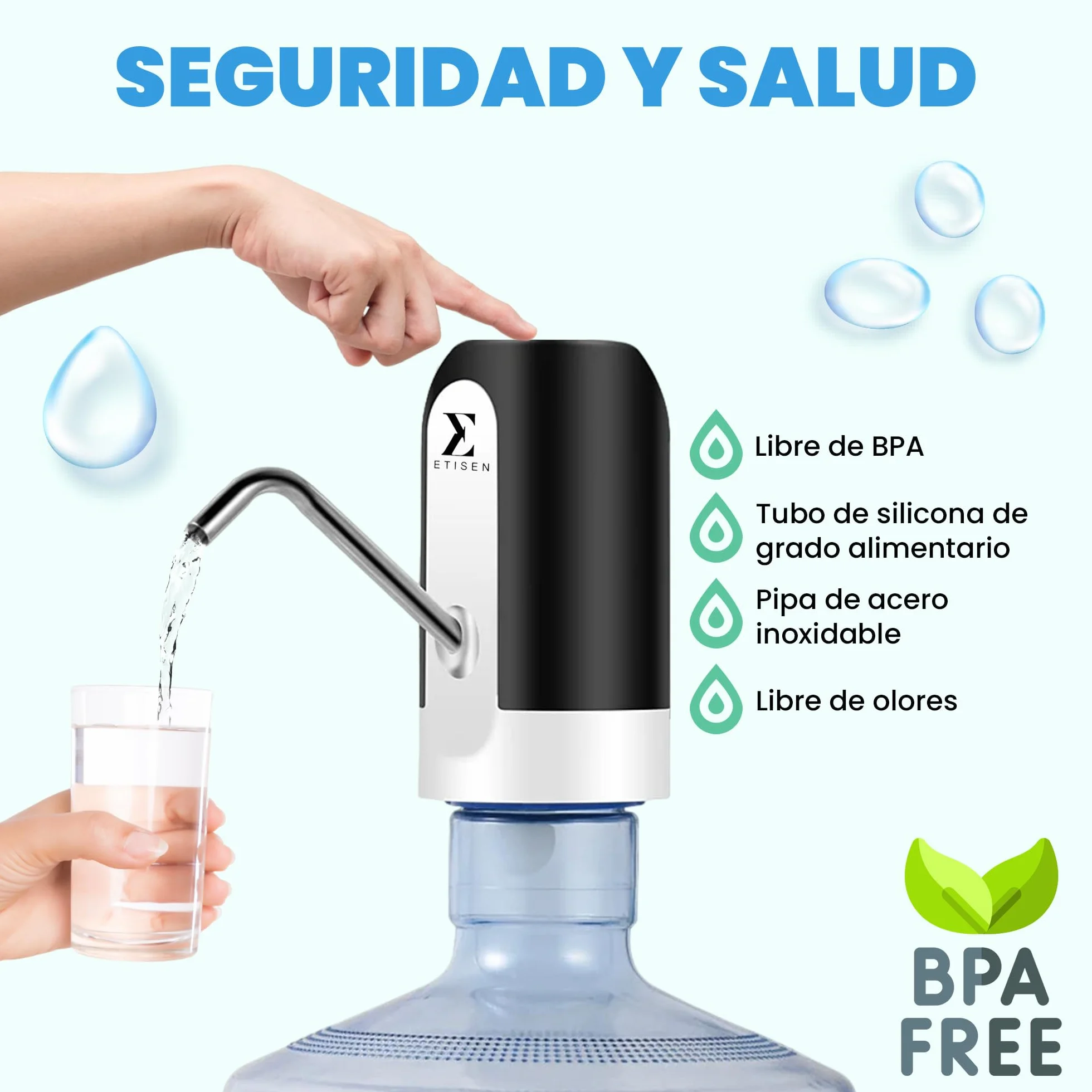 Dispensador de Agua, Grifo eléctrico para garrafas de Agua fría, Bomba dosificadora con Dos adaptadores. 5.7L, 10L, 11.3L, 15L, 18.9L.