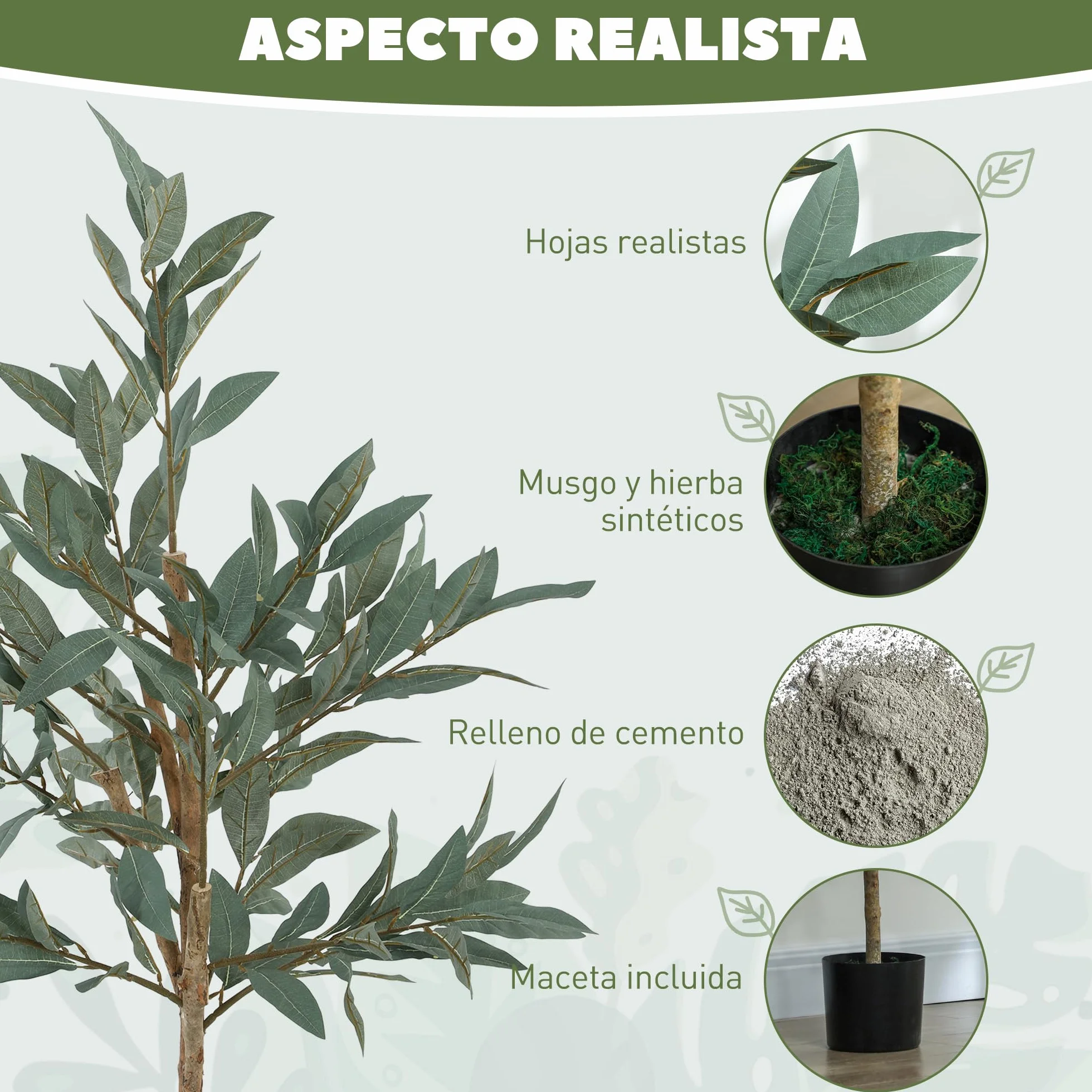 HOMCOM Planta Artificial Decorativa Grande 120 cm Laurel Interior Verde