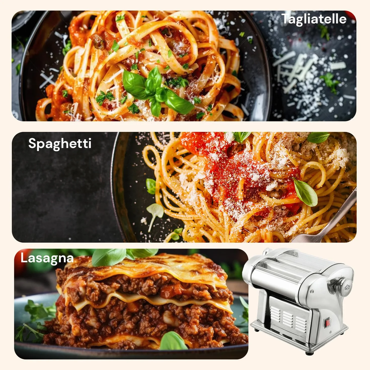 Wintem Máquina eléctrica para espaguetis y fideos PM1650 135 W 18 x 26 x 23 cm – Cuchillas intercambiables de 1 a 4 mm – Capacidad de producción alta 4 kg por hora – Intuitiva y ergonómica –