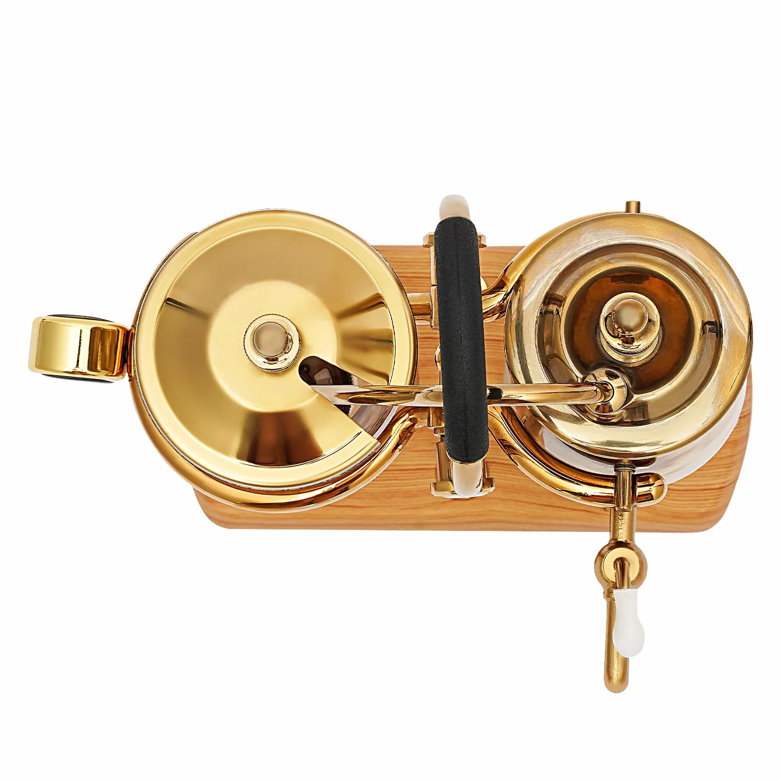 Luxury Siphon Balance - Juego de Cafetera con Sifón, Retro y al Vacío, Tetera, Base de Madera Natural y Pomo (Dorado)