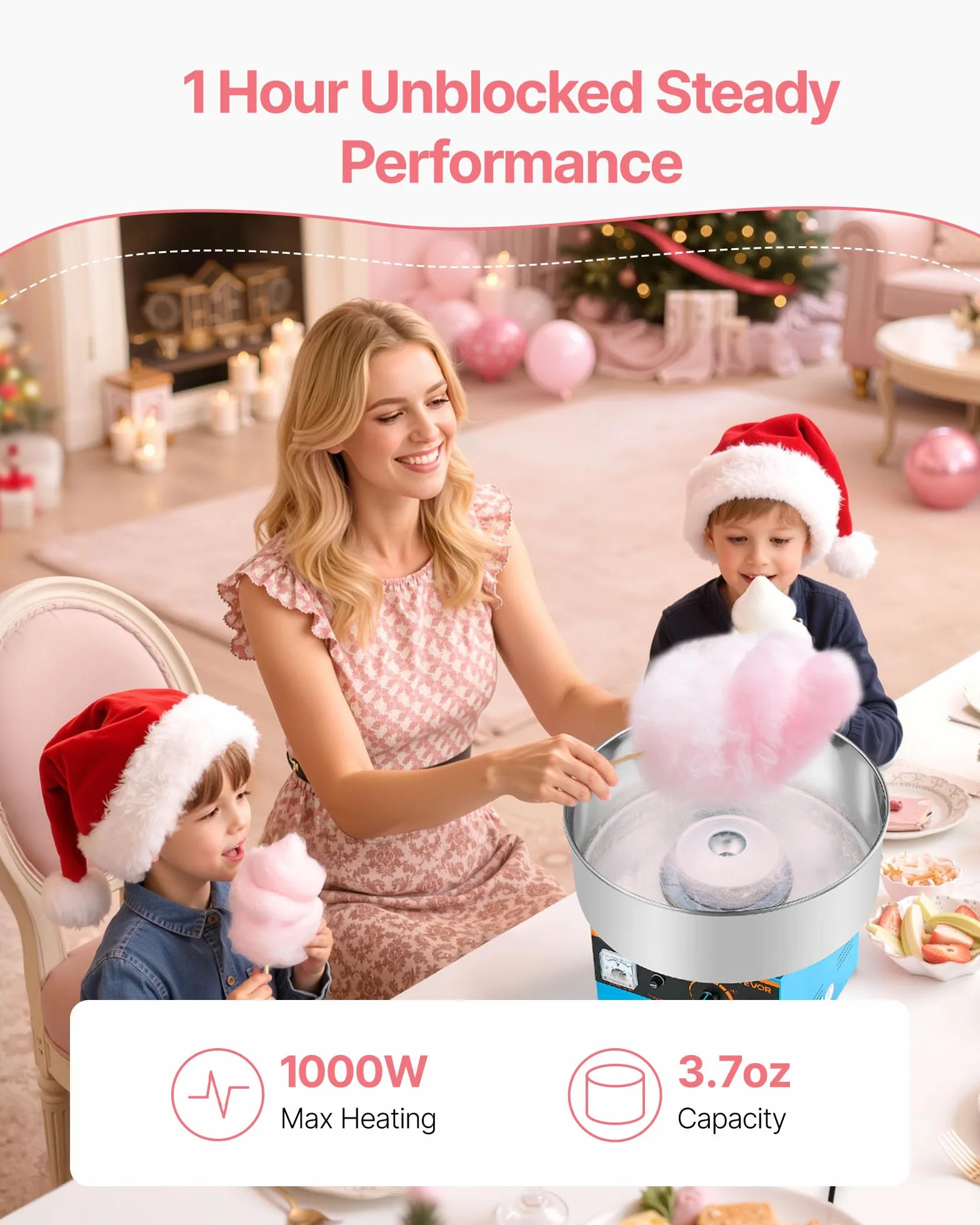 VEVOR Máquina de Algodón de Azúcar Eléctrica 1000 W Capacidad de 100 g de Azúcar 38 x 38 x 34 cm Fácil de Instalar y Desmontar Fácil de Usar con Azucarero y Cuchara para Hogar, Fiestas, Azul