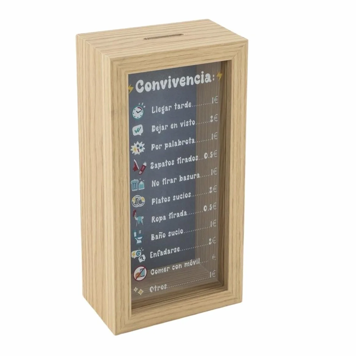 Torre de Ahorro Hucha de Madera y Cristal 20 x 10 x 6 cm Normas Convivencia