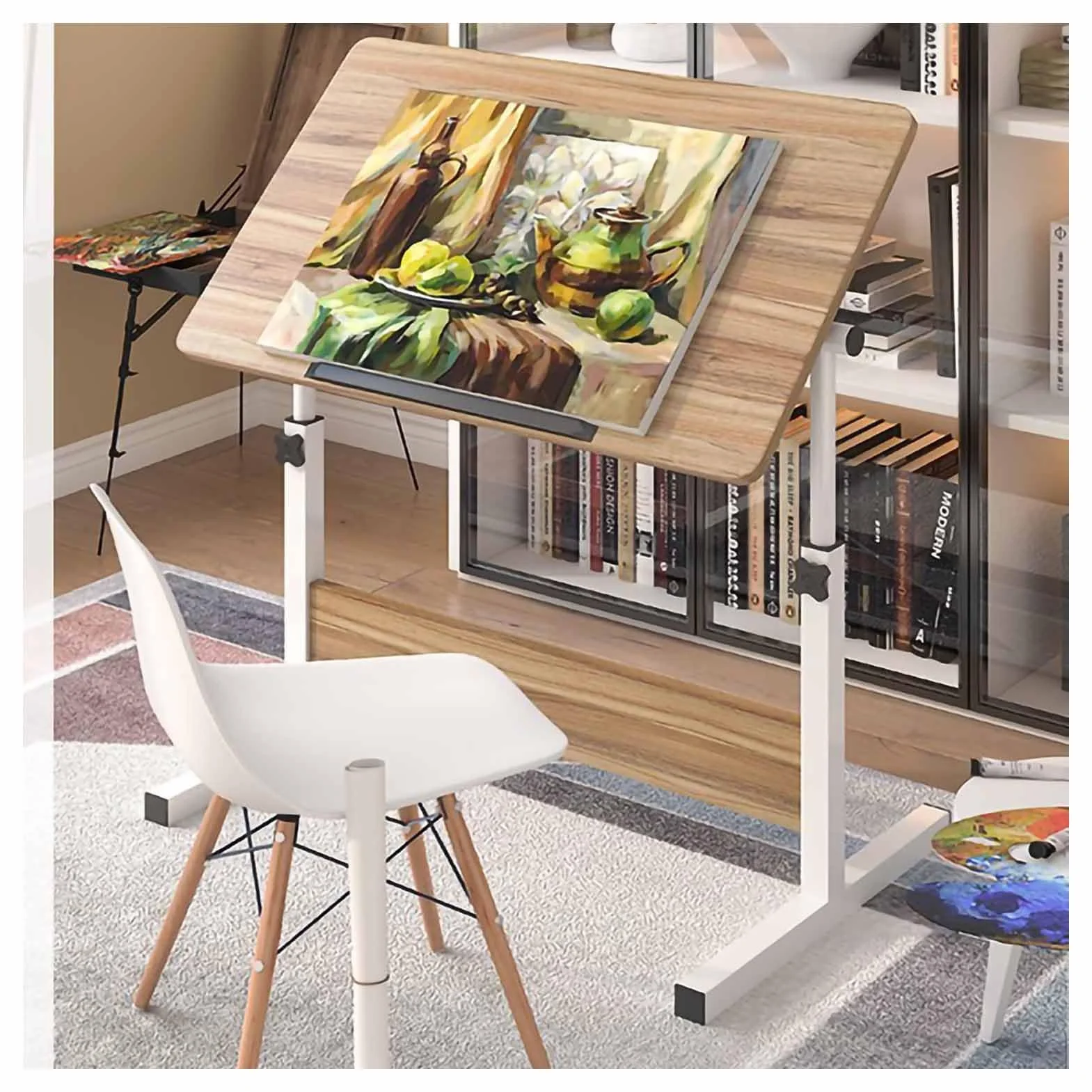 Mesa de dibujo ajustable con parte superior inclinada, escritorio de altura ajustable para manualidades y escritura, muebles esenciales para artistas y creativos