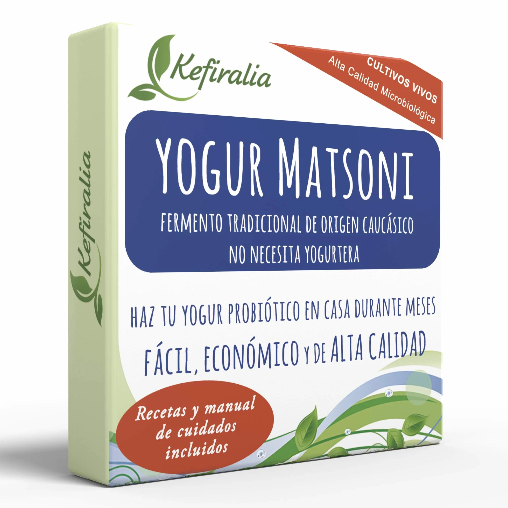 KEFIRALIA® Fermento de Yogur Matsoni Reutilizable con Instrucciones y Recetas