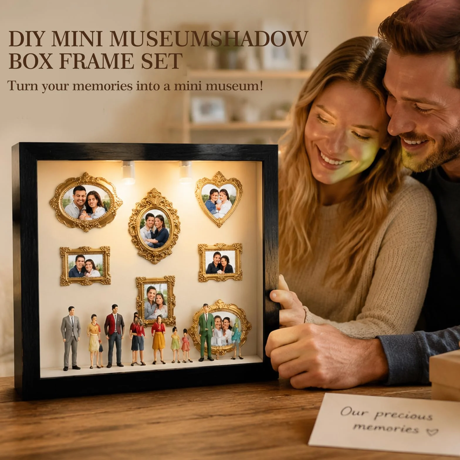 DIY Mini Museum Silhouette Box, Cajas de Sombra Kit con 8 Mini Figuras de Museo y 8 Mini Marcos Dorados