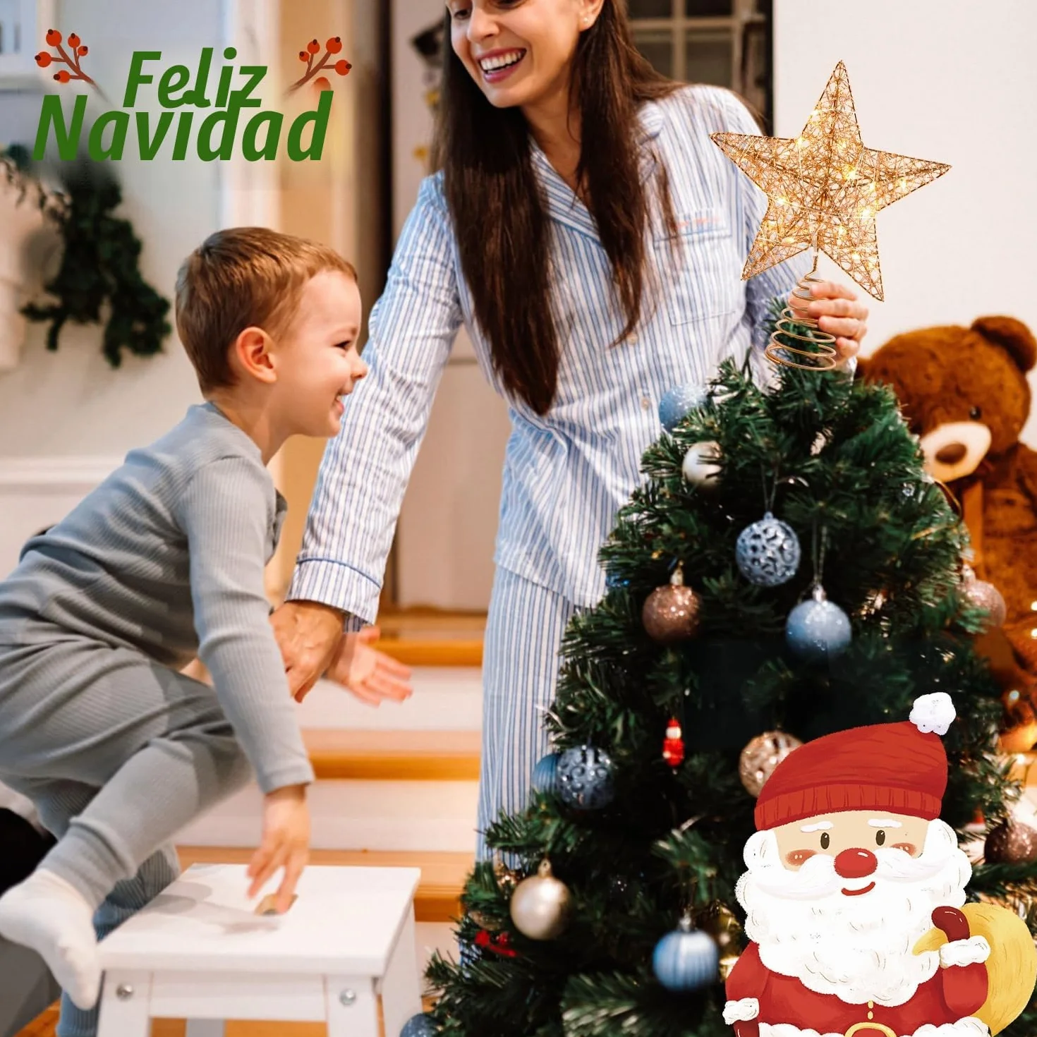Estrella de Árbol de Navidad Oro Rosa 25CM 20 Luces LED Decorativa Luminosa