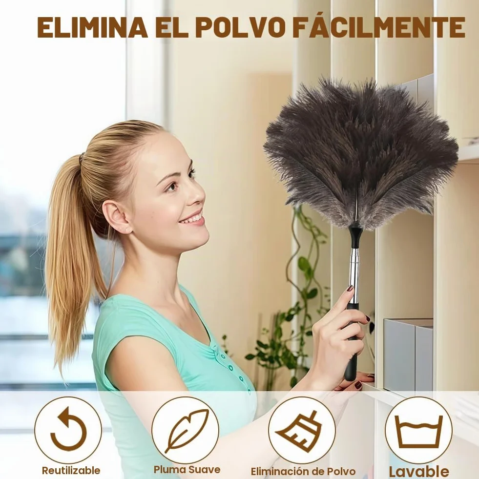 Flintronic Plumero Extensible de Plumas de Avestruz 39-115cm, Antiestático, Reutilizable
