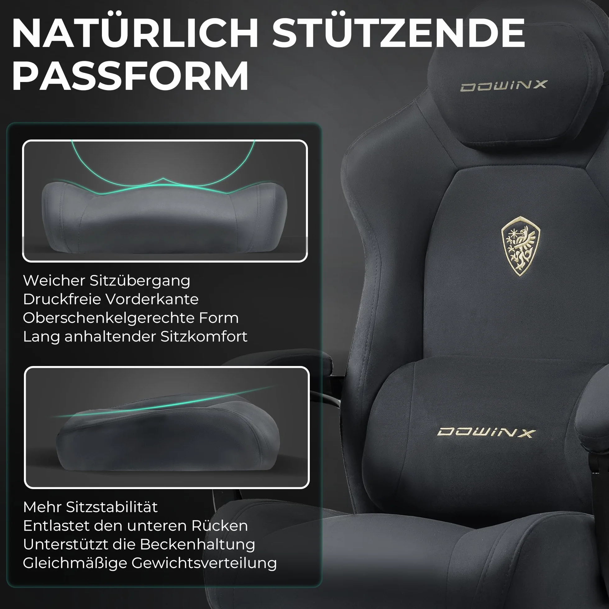 Dowinx Silla de gaming ergonómica con cojín lumbar de masaje, reposacabezas regulable en altura, acolchado de asiento grueso, reposapiés extensible, reposabrazos ajustables, terciopelo de microfibra