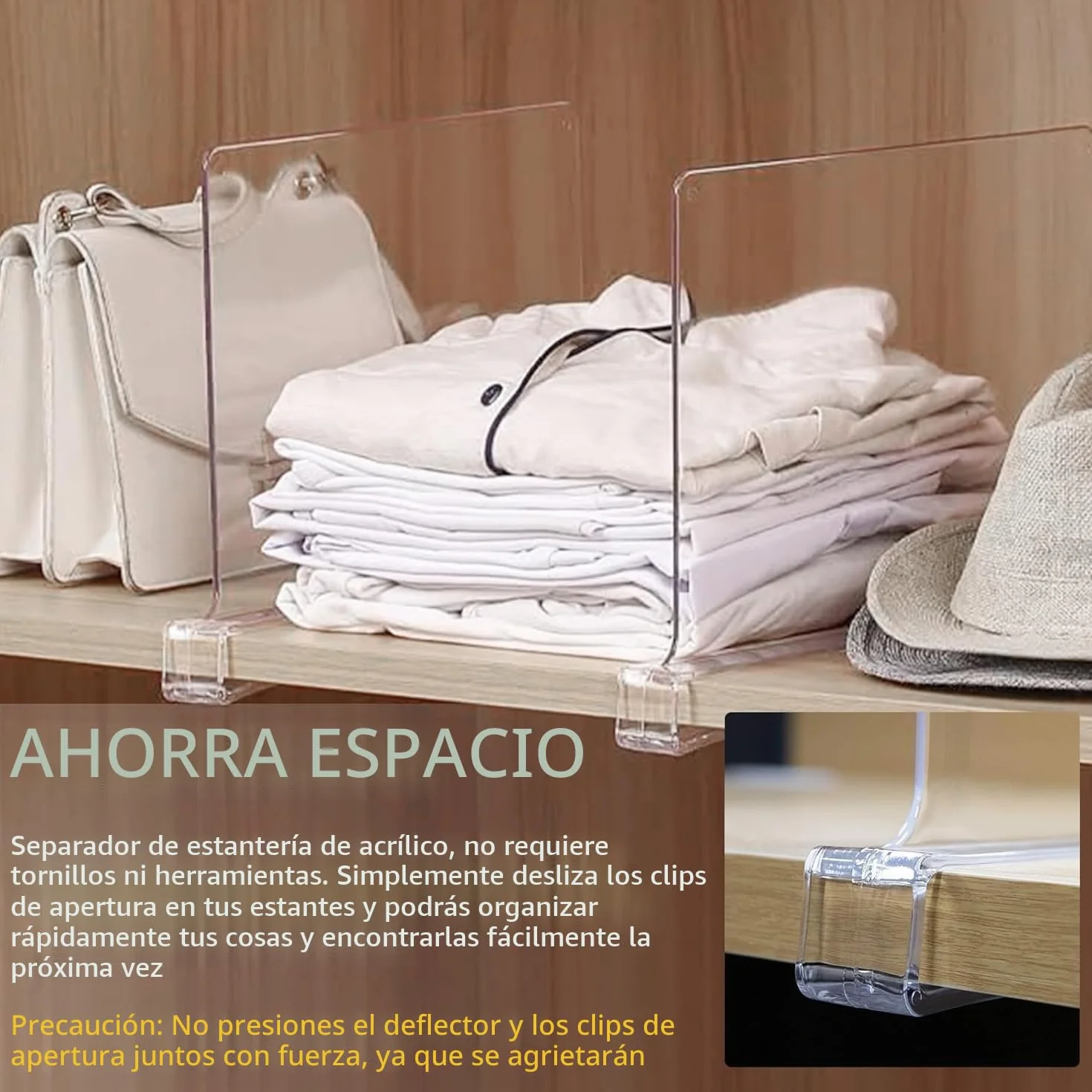 8 Piezas Separadores de Bolsos para Armarios, 30 x 20 cm Baldas Armario Interior, Acrílico Transparente Separador Estanteria,para Dormitorio, Cocina, Armarios y Organización