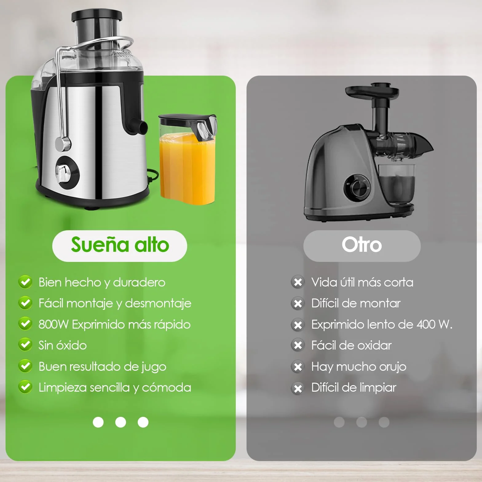 Dreamhigh® Extractor de Zumos, Licuadora para Verduras y Frutas 800W de Acero Inoxidable, Extractor de Zumos y Verduras con Boca de 65 mm, 3 Velocidades, de Ajuste Apto Para Zumos de Frutas y Verduras