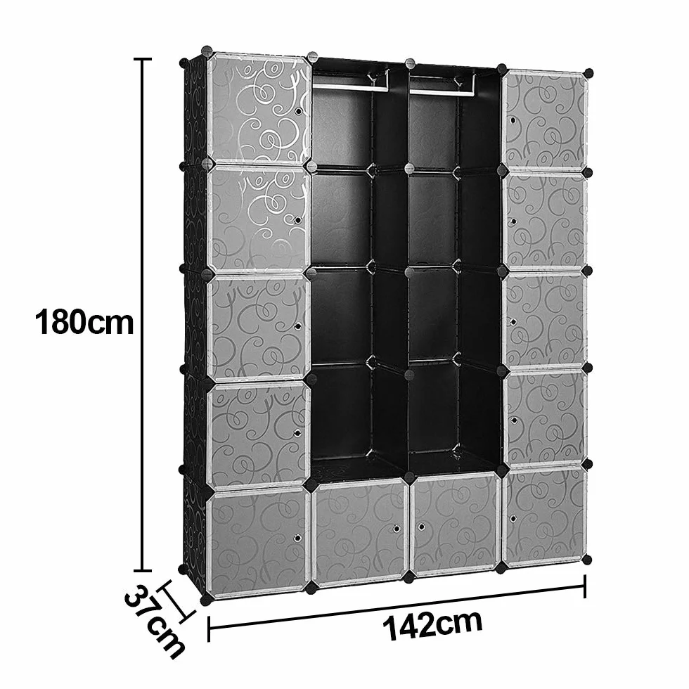 Eulenke Armario de Cubos de plástico Resistente 20 Cubos 2 Barras Ropa 12 Puertas 10kg por Cubo