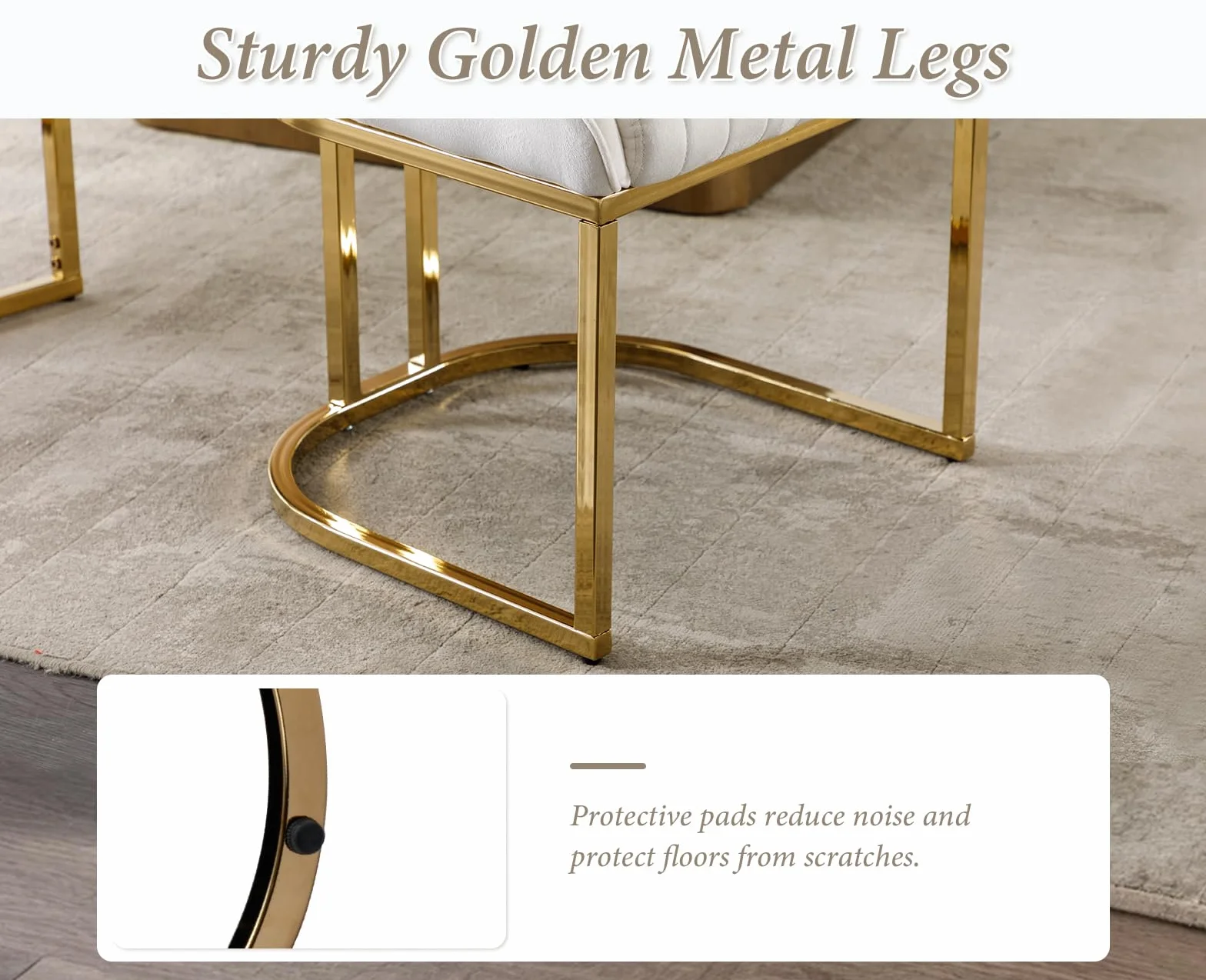 chairus Juego de 4 Sillas de Comedor Terciopelo Sillas Cocina Modernas con Patas Doradas, Sillas Restautante Elegante sin Brazos para Salón/Cafetería/Recepción, Blanco