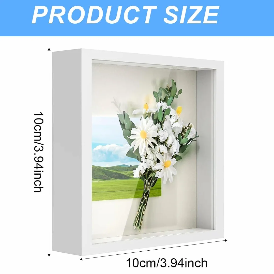 Marco 3D, 10x10cm Blanco, 2 Piezas Profundidad 3cm, Marco Objeto Rellenable, Shadow Box para Fotos, Flores, Recordatorios, DIY