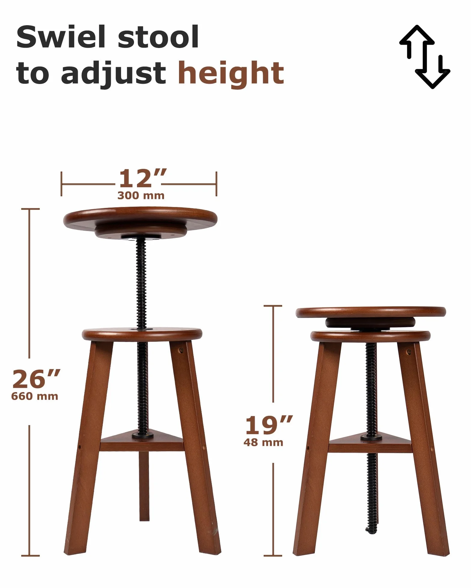 DJAR Taburete de dibujo de madera de haya, altura ajustable, soporta 180 libras, nogal