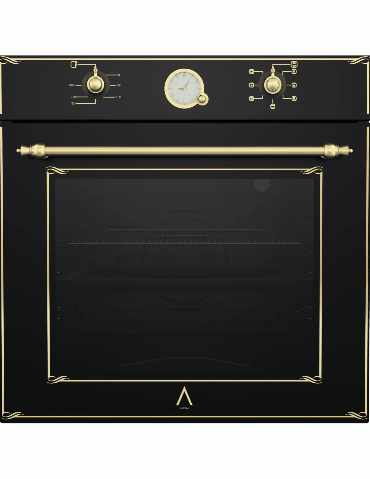 ALPHA Horno Eléctrico NEPTUNO GOLD Rústico Dorado. Triple Cristal, Guías Telescópicas, Rustidor y Ventilador **Alta Gama**