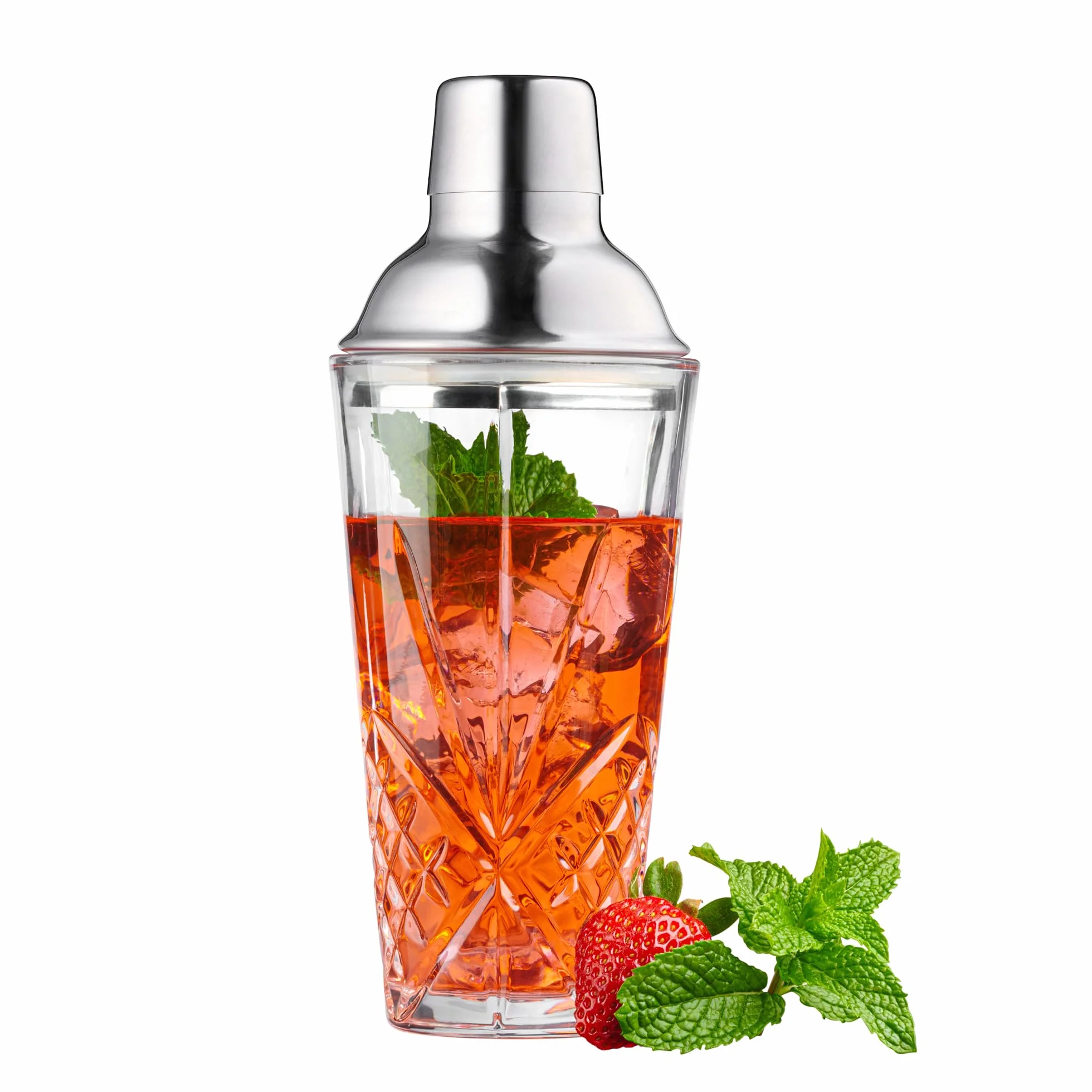 Coctelera de cristal, coctelera de martini con tapa de acero inoxidable y colador, juego profesional de herramientas para mezclar cócteles, margarita, whisky, bebidas alcohólicas, 16 onzas.