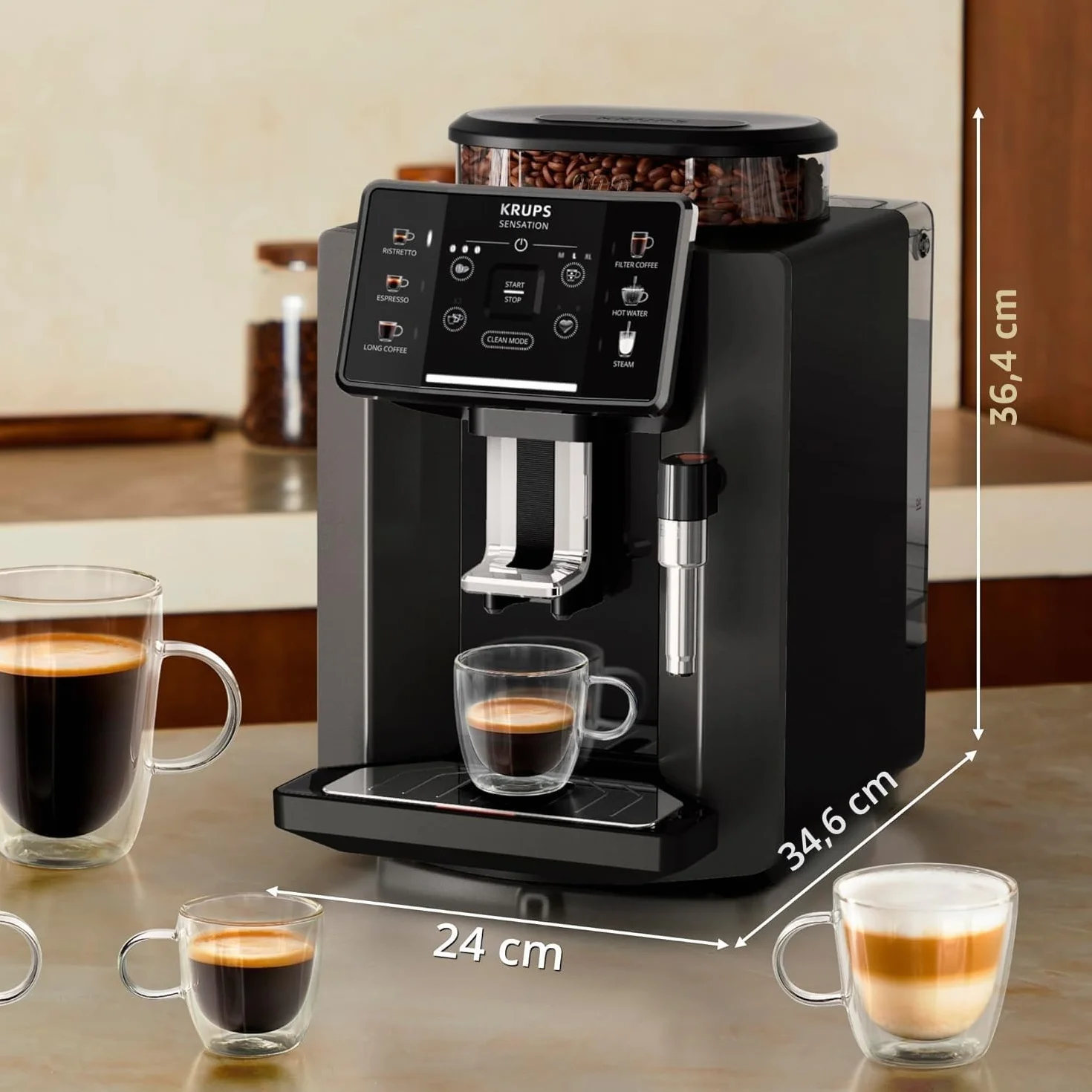 Krups Sensation C50, Cafetera superautomática, Potencia 1450W, Fácil uso, 5 tipos bebidas, Fácil mantenimiento, Alertas lumínicas, Cómoda limpieza, Ajustes personalizados, Boquilla vapor, EA9108