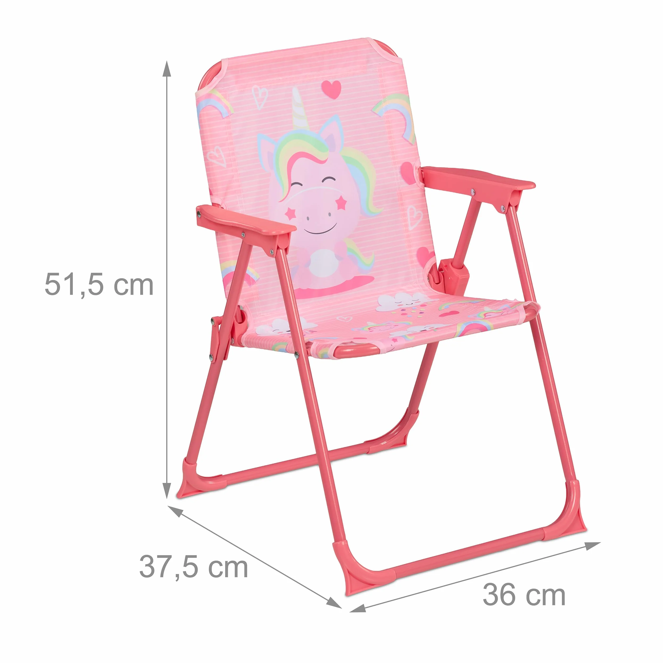 Relaxdays Silla Infantil Plegable Camping Unicornio 51,5x36x37,5 cm Asiento Pícnic Multicolor