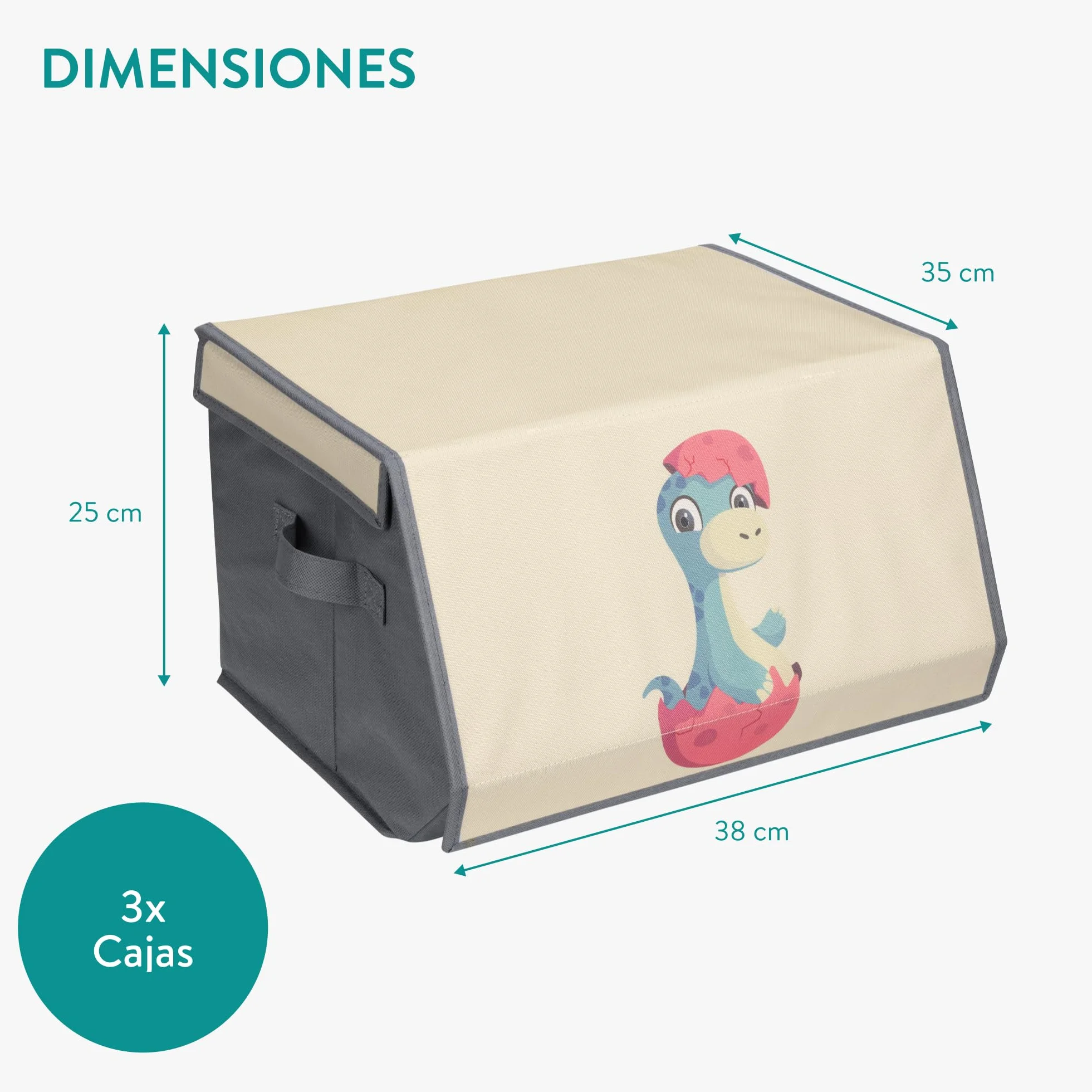 Navaris Organizador Juguetes Infantil - 3x Caja Almacenaje Juguetes Infantil 38 x 35 x 25 cm - Cajas Apilables Dinosaurios para Cuarto de Juegos y Habitación de Niños
