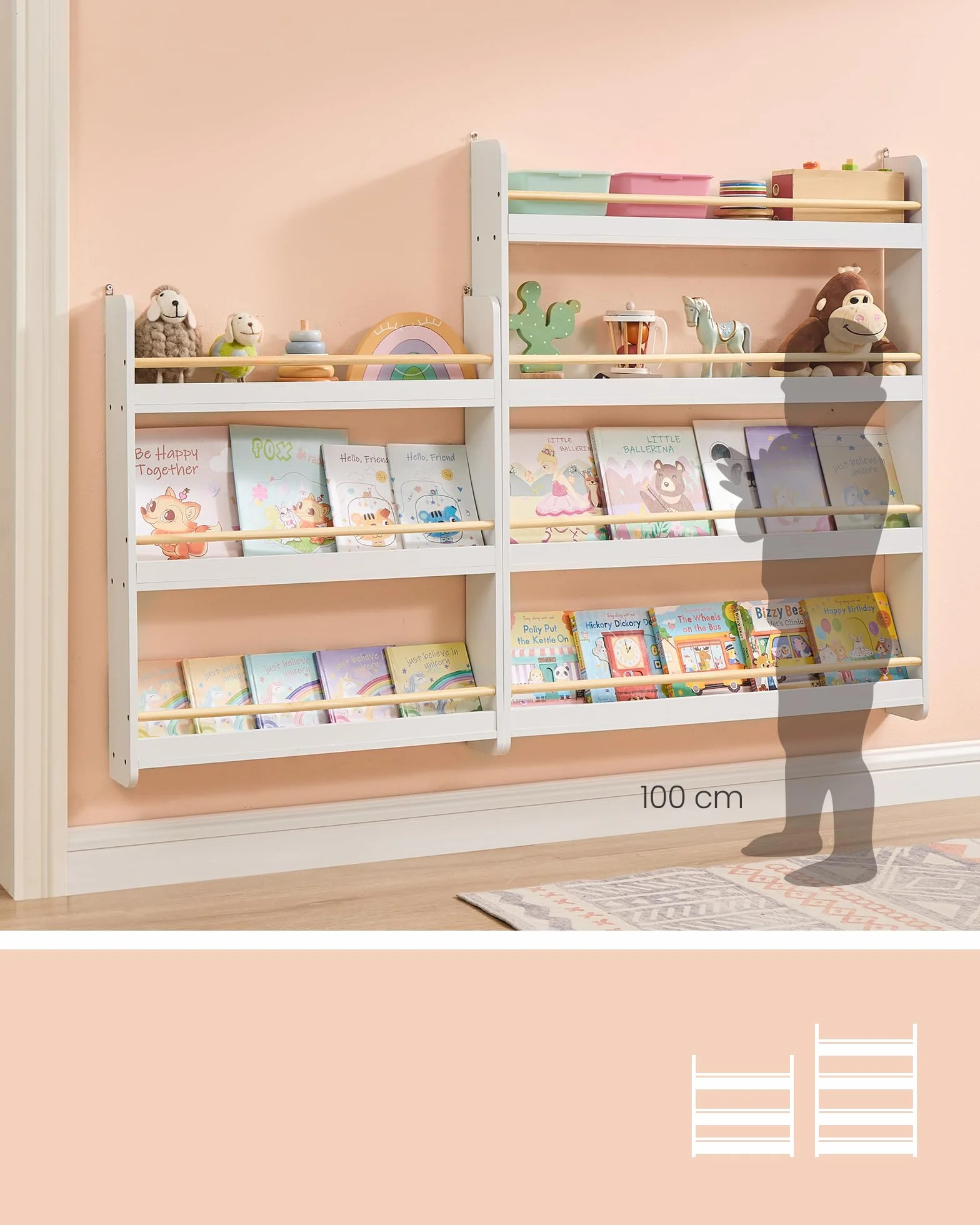 SONGMICS Estantería Infantil 4 Niveles Estante de Pared para Juguetes Blanco y Natural GKR014W01