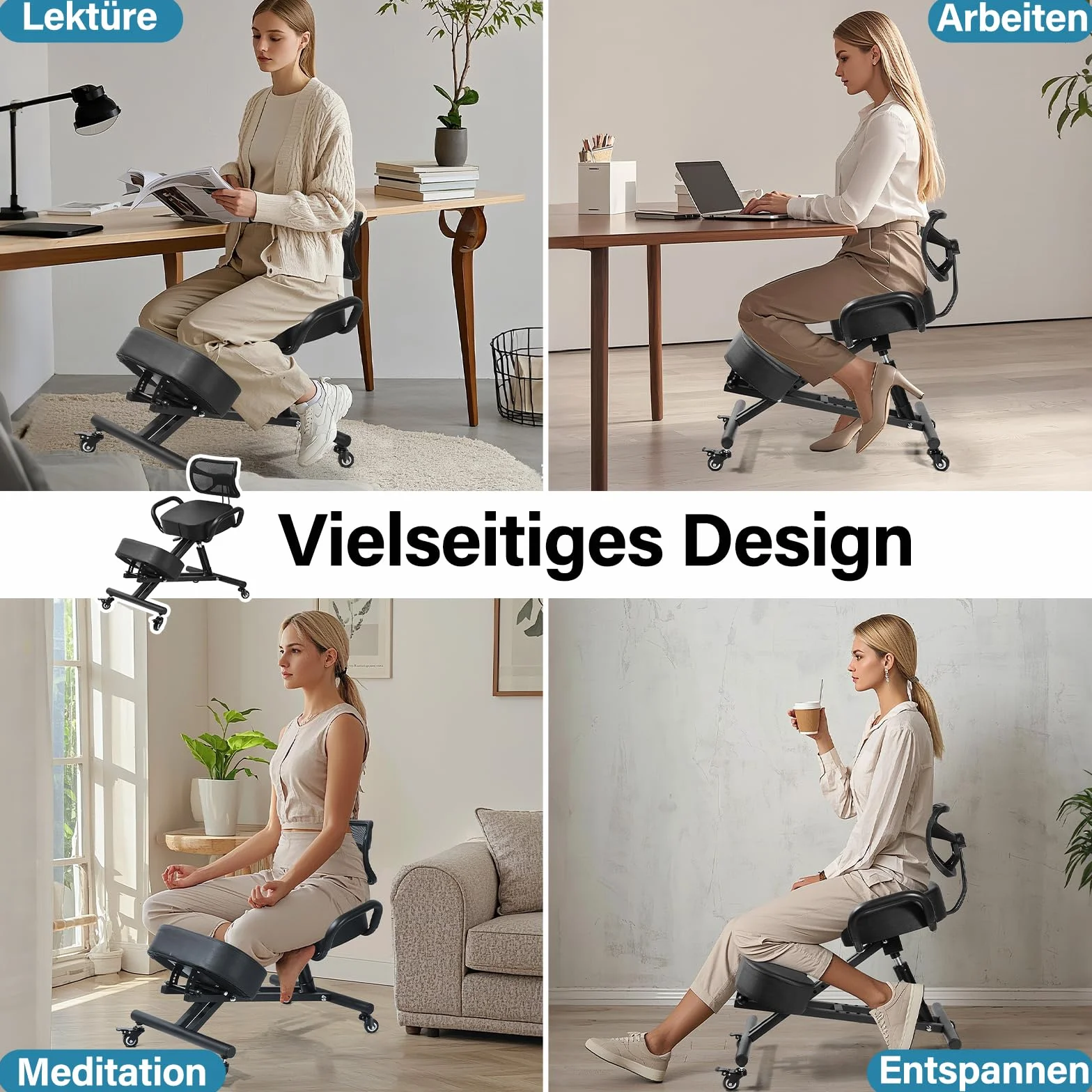 Silla de rodilla, silla ergonómica para la rodilla, sillas de oficina arrodilladas con altura ajustable y soporte lumbar para bancos y salas de conferencias, oficinas, áreas de recepción en el hogar
