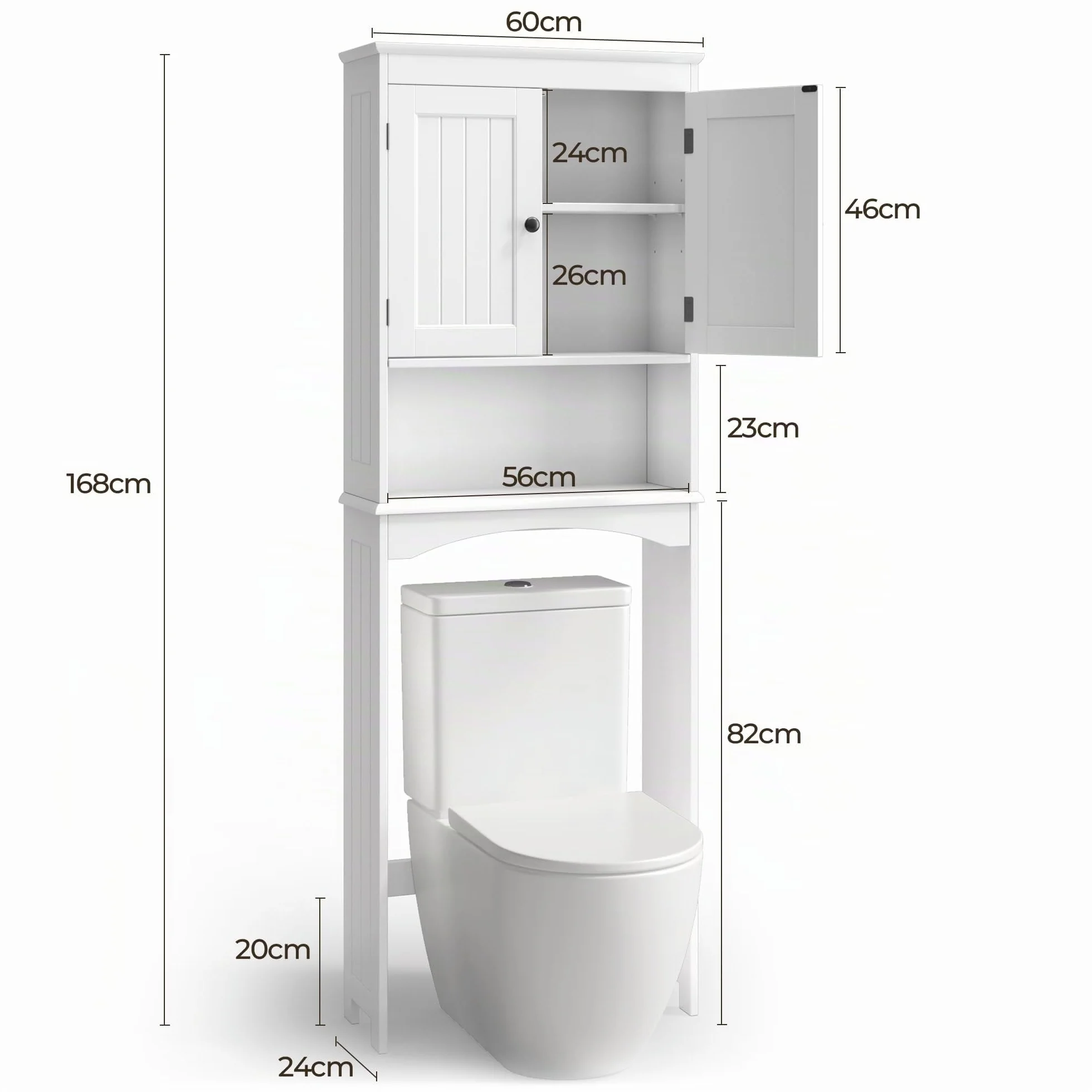 Estantería sobre Inodoro Mueble de Baño con Puertas Estantes Regulables 60x24x168 cm Blanco