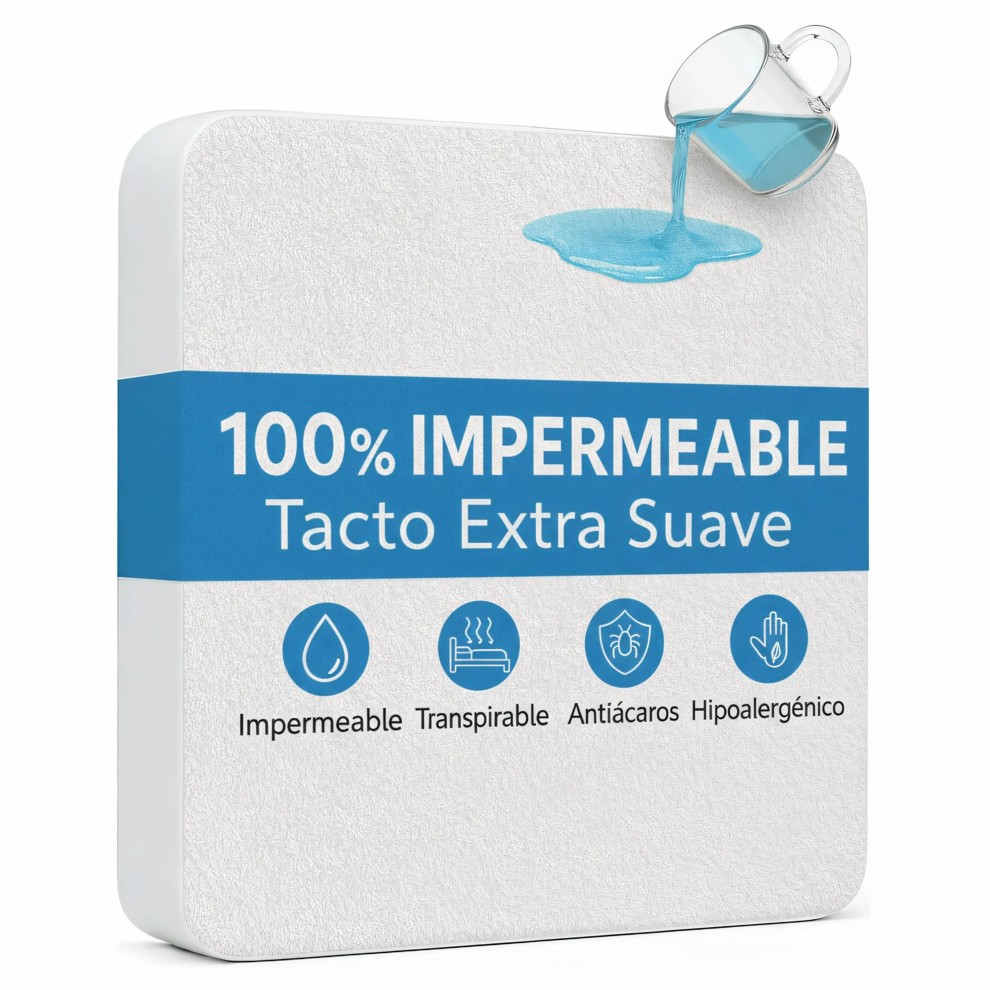Cubrecolchón de Rizo con Capa Impermeable de TPU, Protector de Colchón Ajustable, Color Blanco, para Camas de 150 x 190/200 cm - 1 Pieza