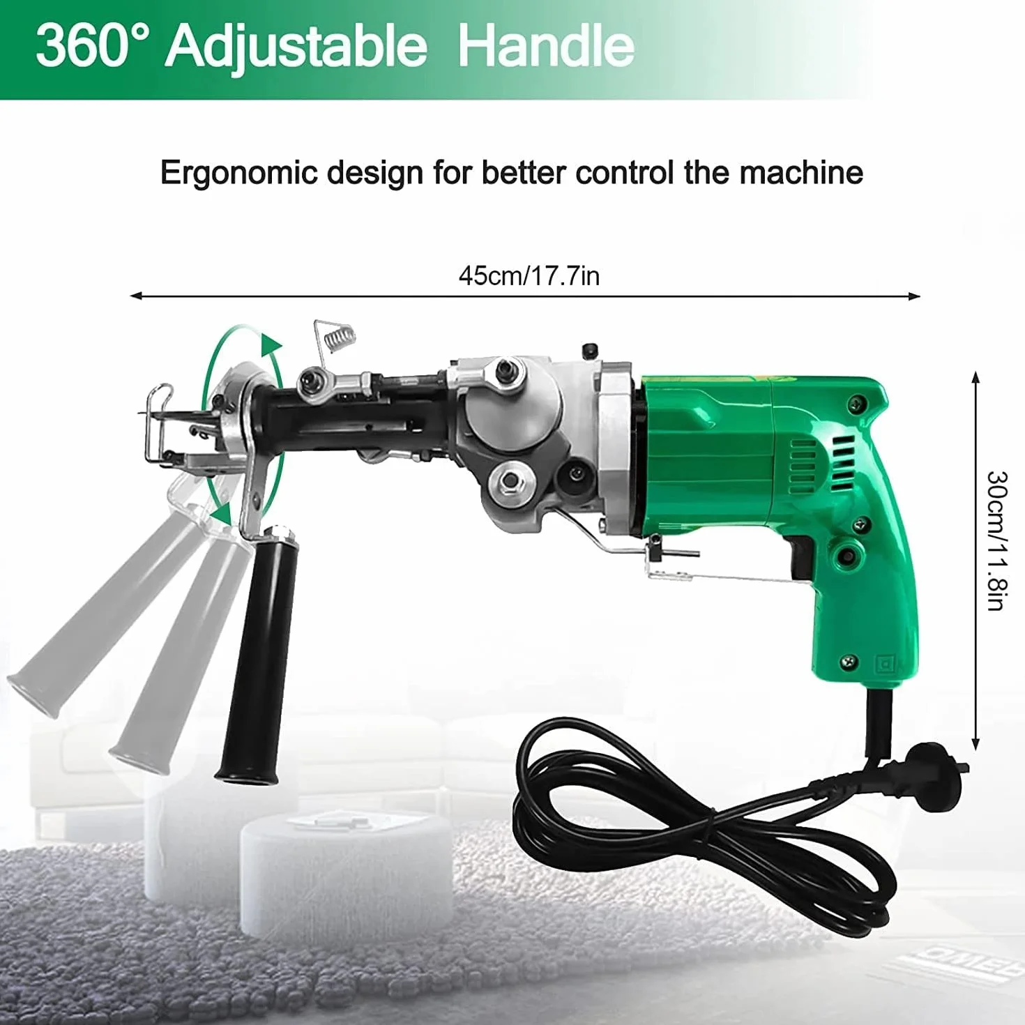 Pistola eléctrica para tufting de alfombras, Telar de alfombras, máquina de Flocado, máquina de Bordar Industrial, máquina de Tejer 2 en 1 de Pelo Cortado y Pelo en Bucle