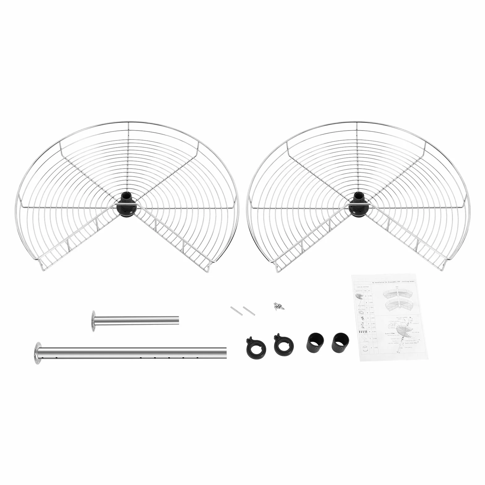 Organizador de armario de esquina, extensible, giratorio a 270°, con 2 cestas ajustables en altura y cierre suave, en acero inoxidable, máx. 16 kg por cesta, para armarios de cocina ≥ 80 x 80 cm
