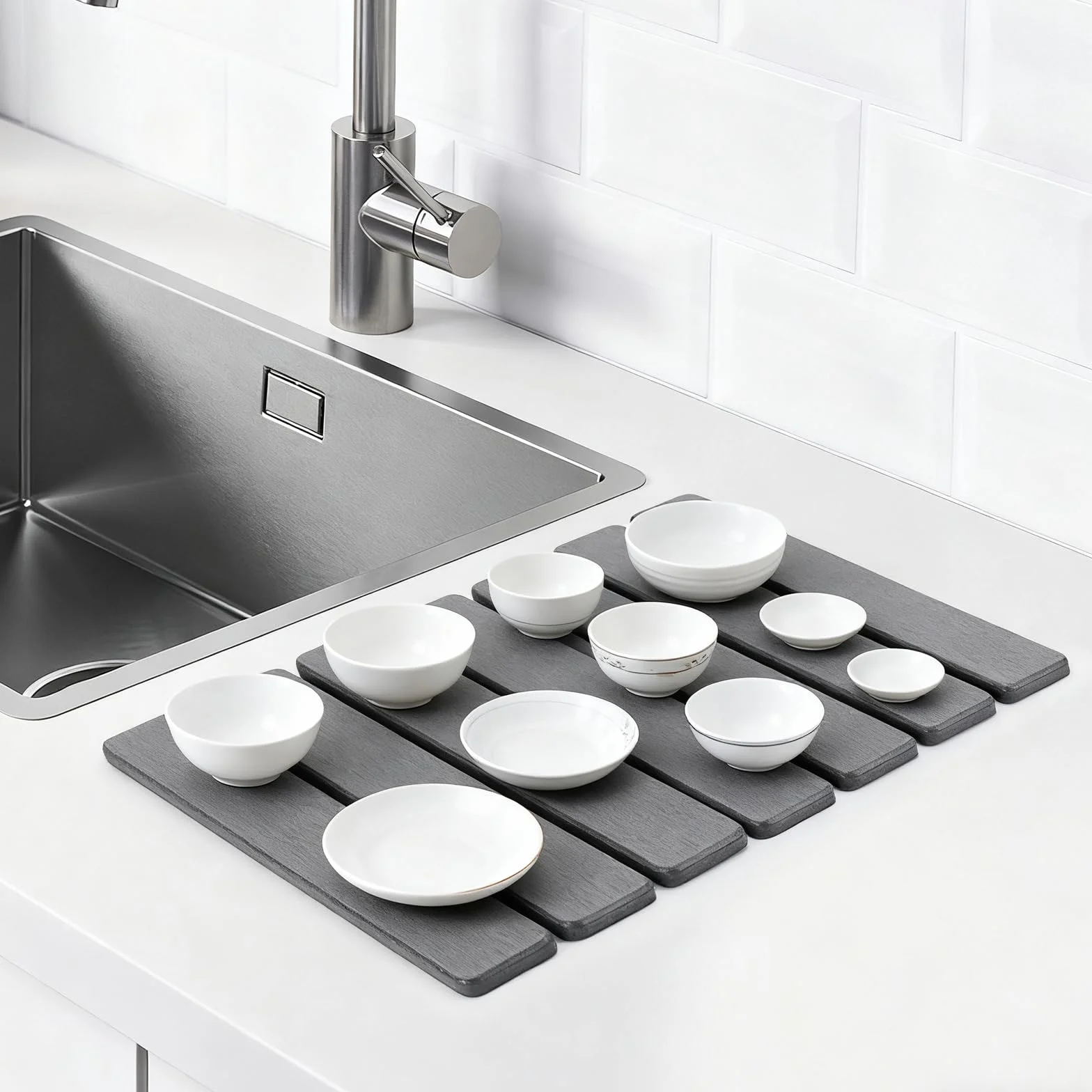 Mumjooyi Alfombrilla Escurreplatos de Diatomita Absorbente de Agua para Cocina Alfombrilla Fregadero Cocina Plegable Plegable Secado Rápido para Vajilla Tazas Cubiertos Gris Oscuro (Gris, 40*30CM)