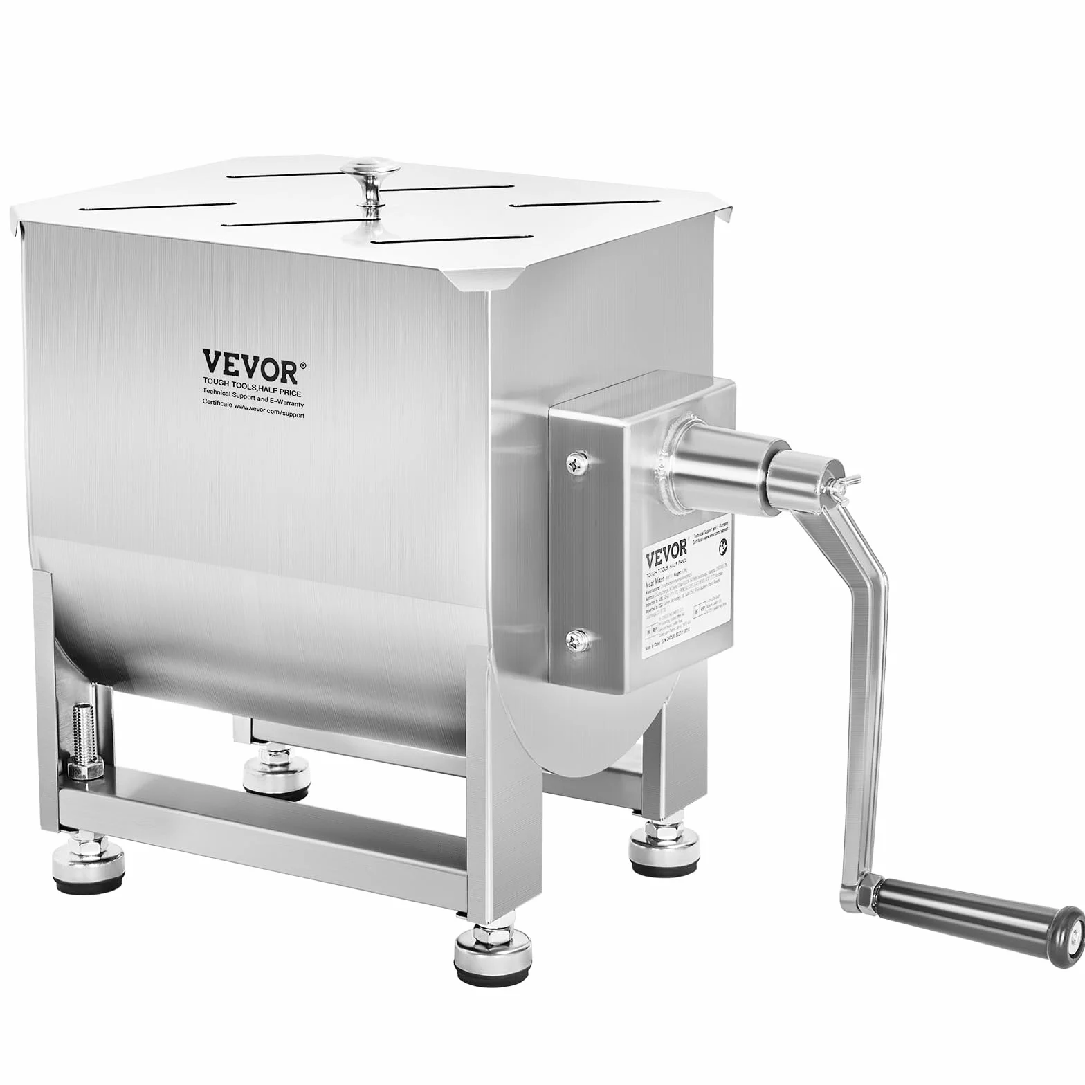 VEVOR Mezcladora de Carne Manual Tanque de 40 L, Equipo de Procesamiento de Carne, Capacidad Máxima de Mezcla de 27,2 kg, Mezcladora de Salchichas de Acero Inoxidable con Tapa, Caja de Engranajes