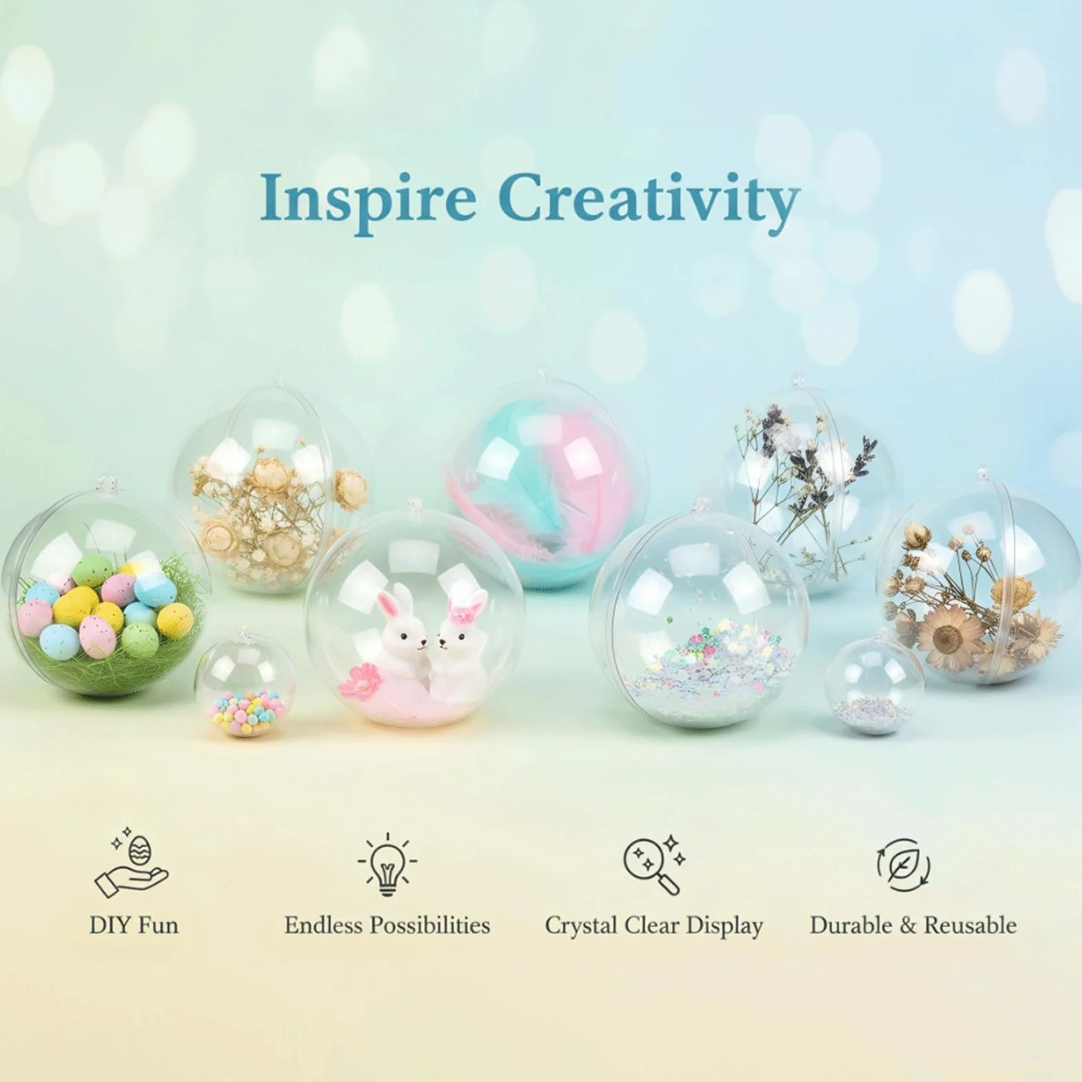 Bolas de Navidad Transparentes Rellenables 6CM, 20 Piezas Decoraciones Navideñas