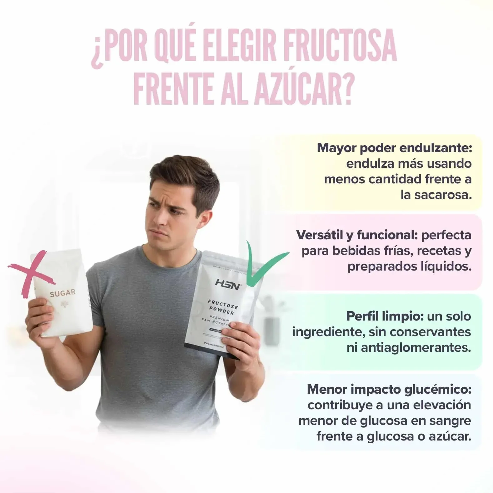 HSN Fructosa en Polvo 1 Kg 100% Cristalina Pura Carbohidrato para Bebidas Deportivas Vegano No GMO Sin Gluten