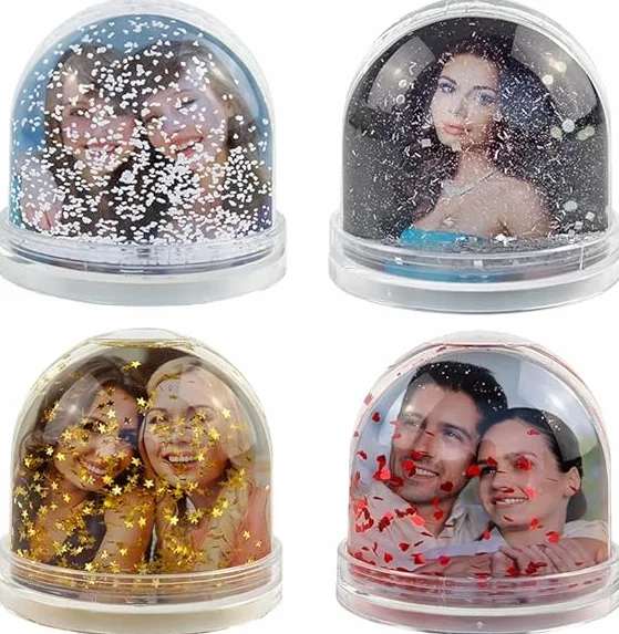 Bola de Nieve Personalizada con Foto Copos Estrellas Corazones Purpurina Adorno Árbol Decoración Navideña (Estrellas)