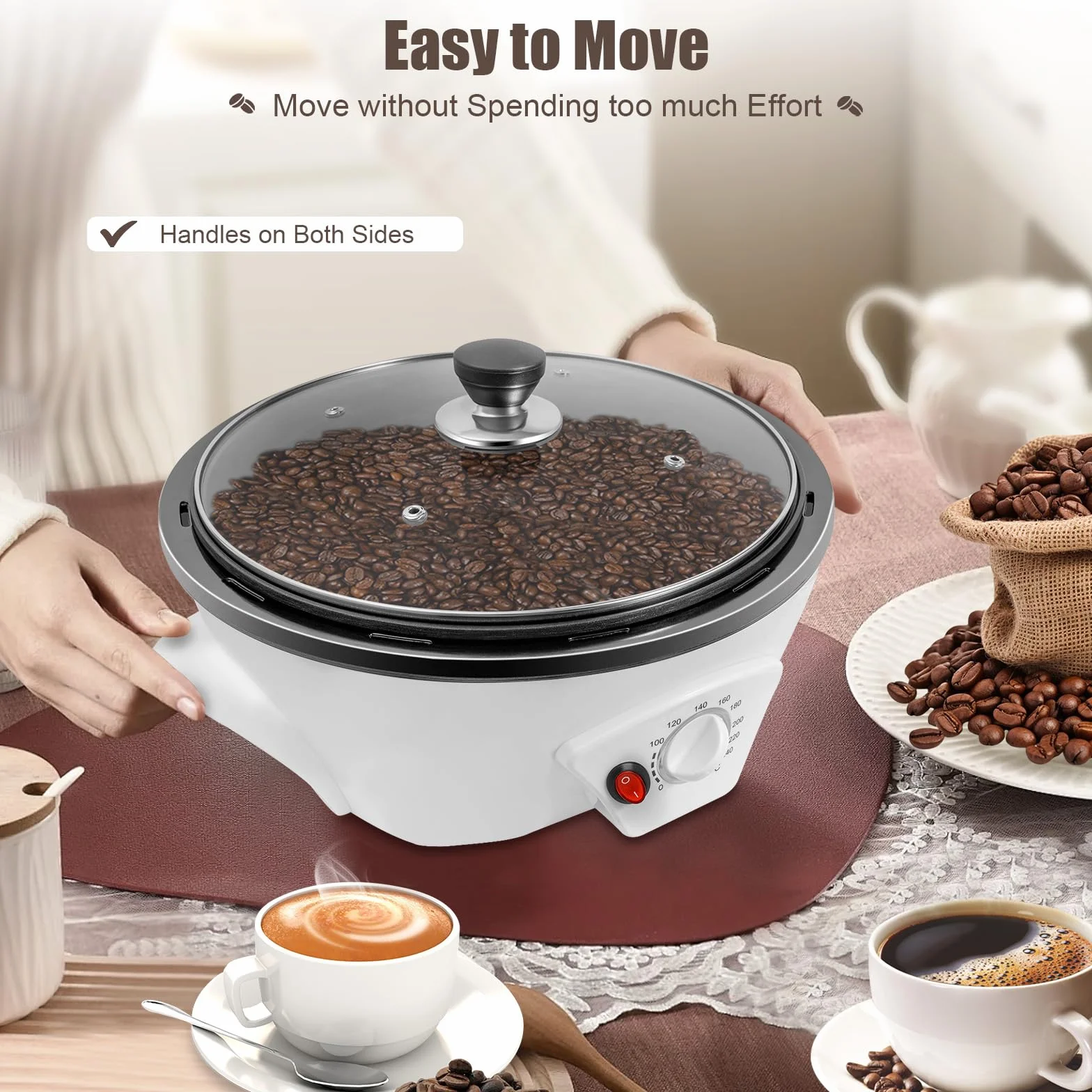 MINRS Tostador de café eléctrico 1200W 0-240°C para hogar