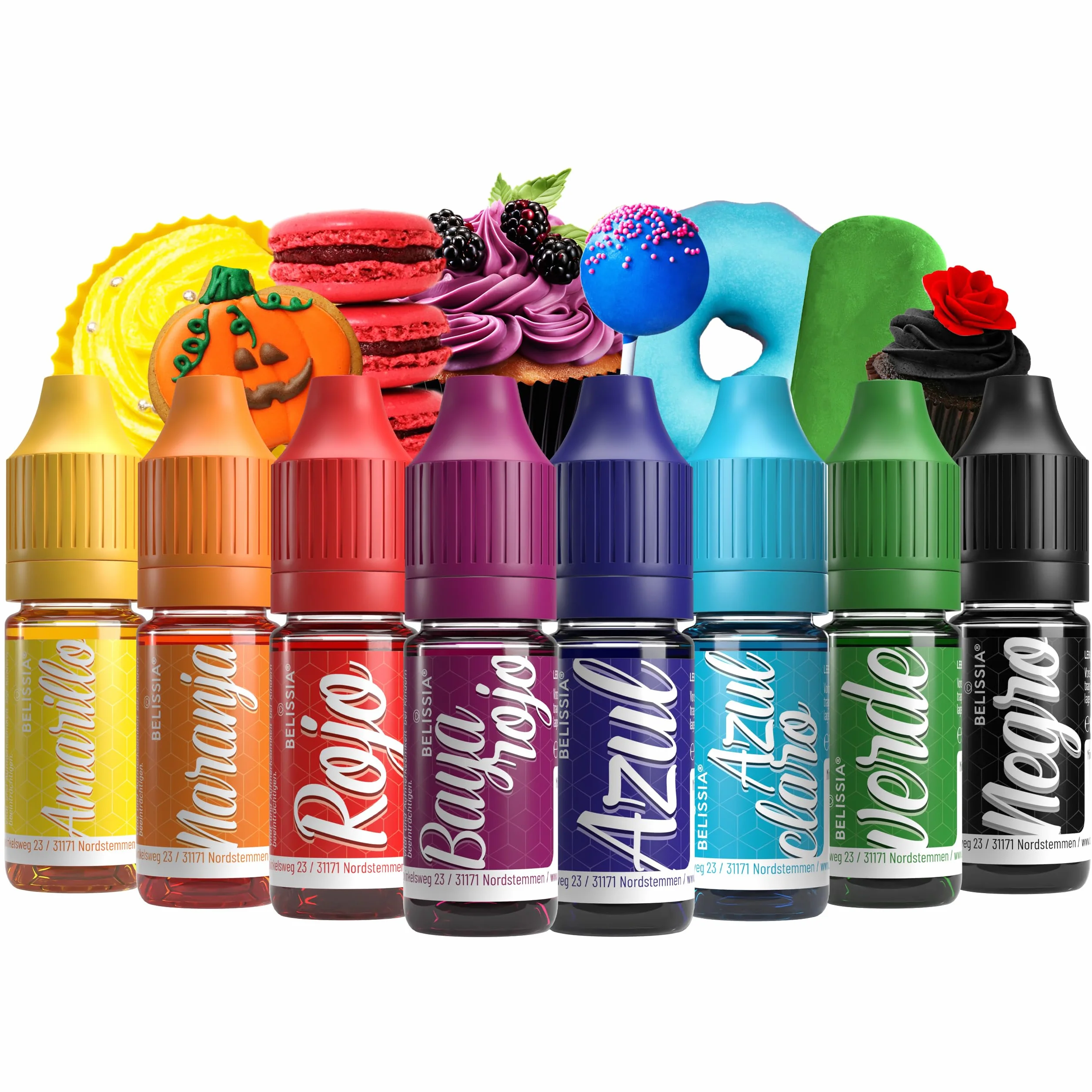 Belissia Colorante Alimentario Set 8x10ml Líquido Concentrado para Hornear, Cocinar, Fondant y Manualidades