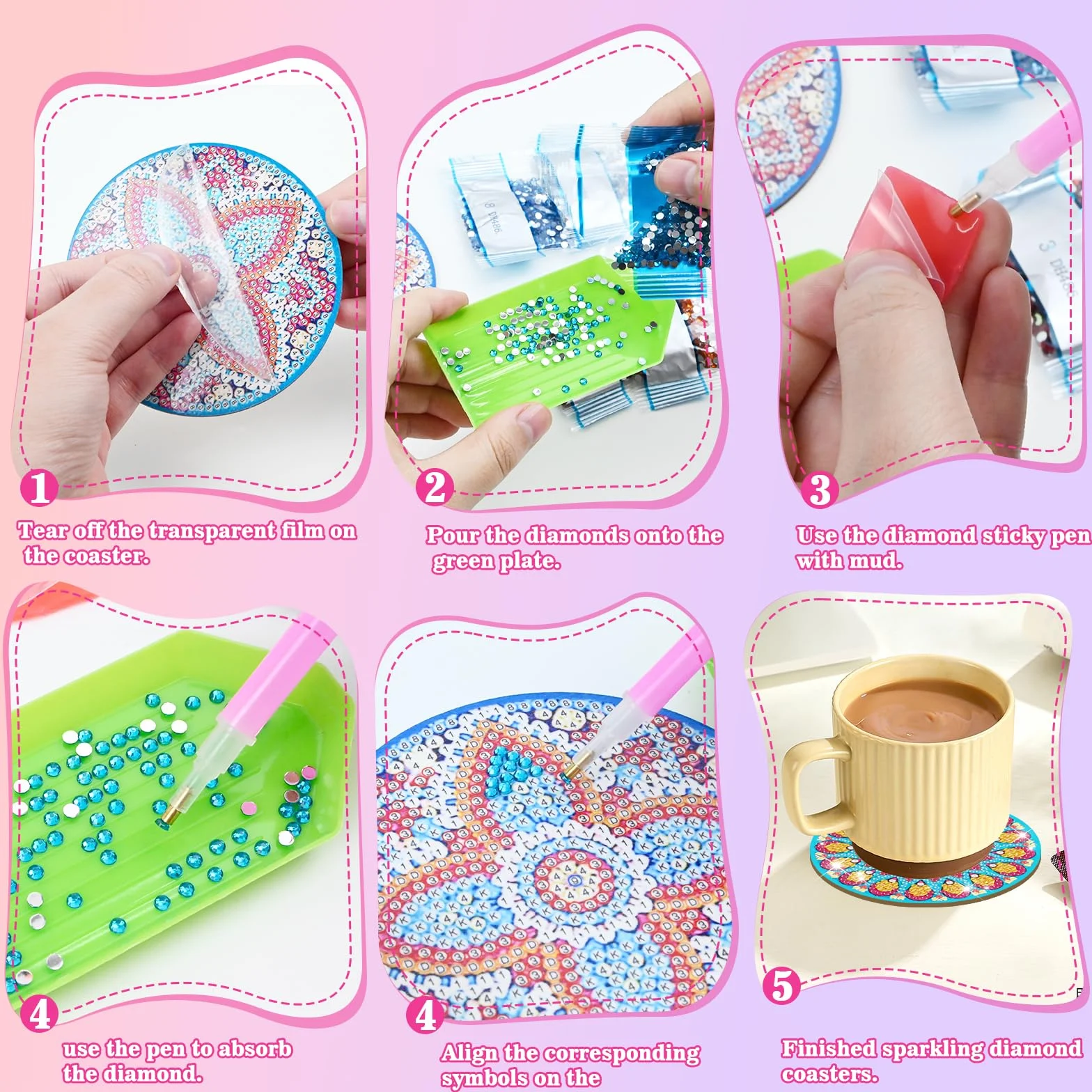 Posavasos con Soporte Antideslizantes Mandala Pintura Diamantes 10PCS Regalo Inauguración
