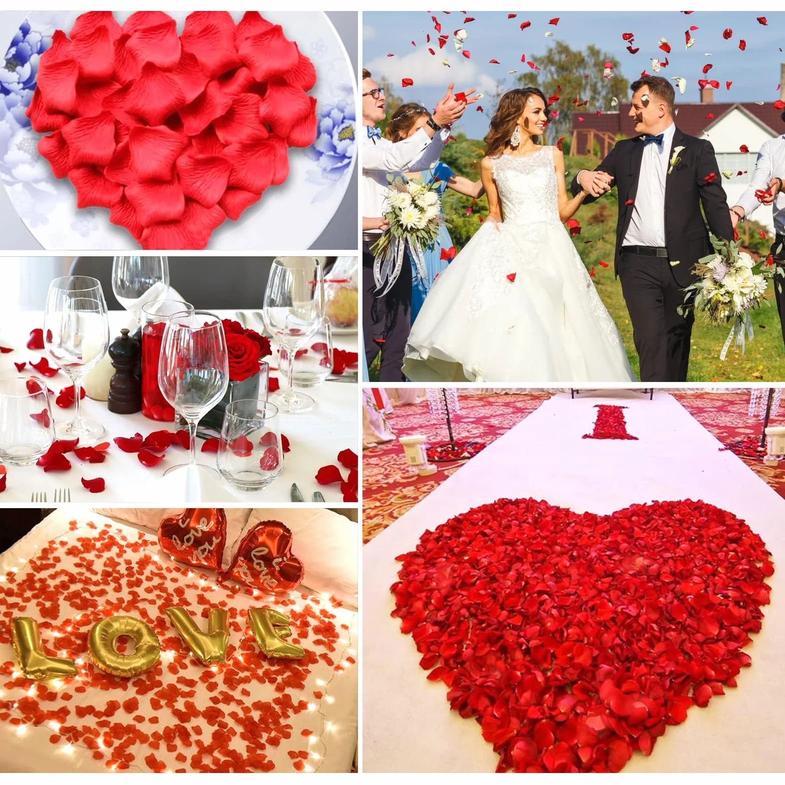 Pétalos de Rosa Artificiales 1200 Piezas Rojo para Bodas Decoración