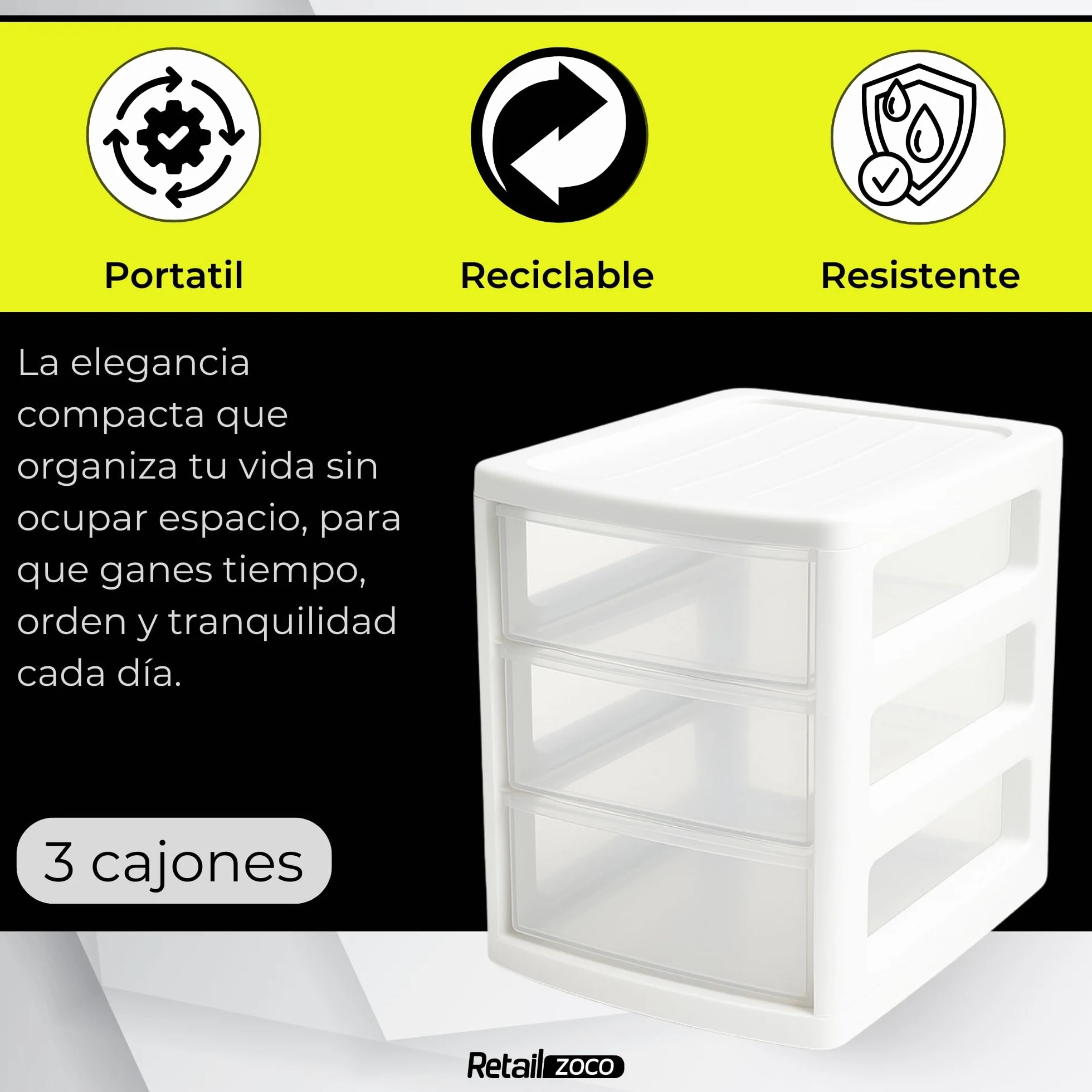 TECHZOCO Cajonera de Almacenamiento con 3 cajones, Unidad de almacenamiento 3 niveles, Torre de almacenaje, Organizador de escritorio, 14 cm ancho x 17 cm fondo x 17 cm alto, Apto para escritorio