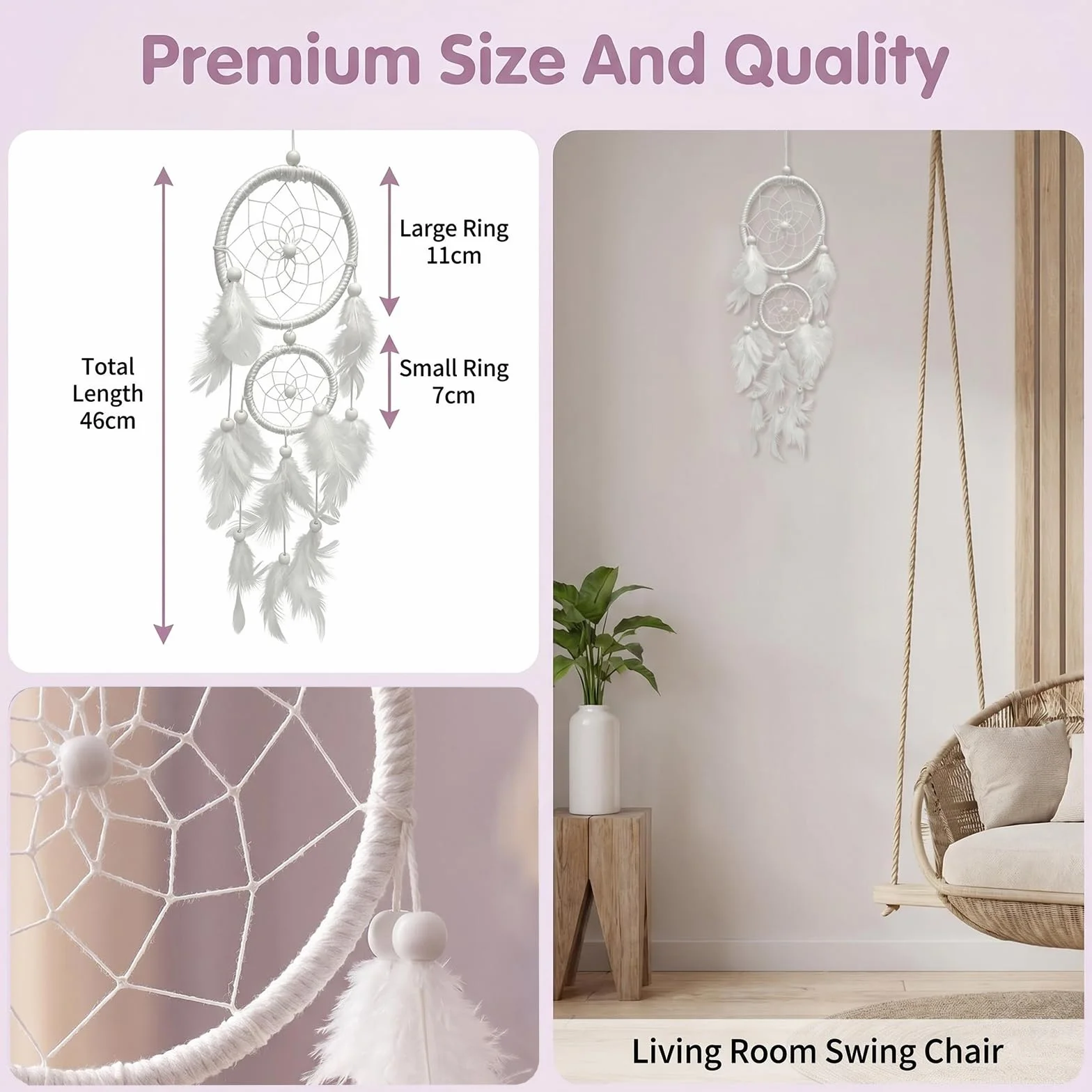 Atrapasueños Grande, Hecho a Mano, Atrapasueños para Niñas y Niños, Ideal para Guarderías y Dormitorios, Decoración de Pared Elegante, Regalo de Bendición con un Toque Especial