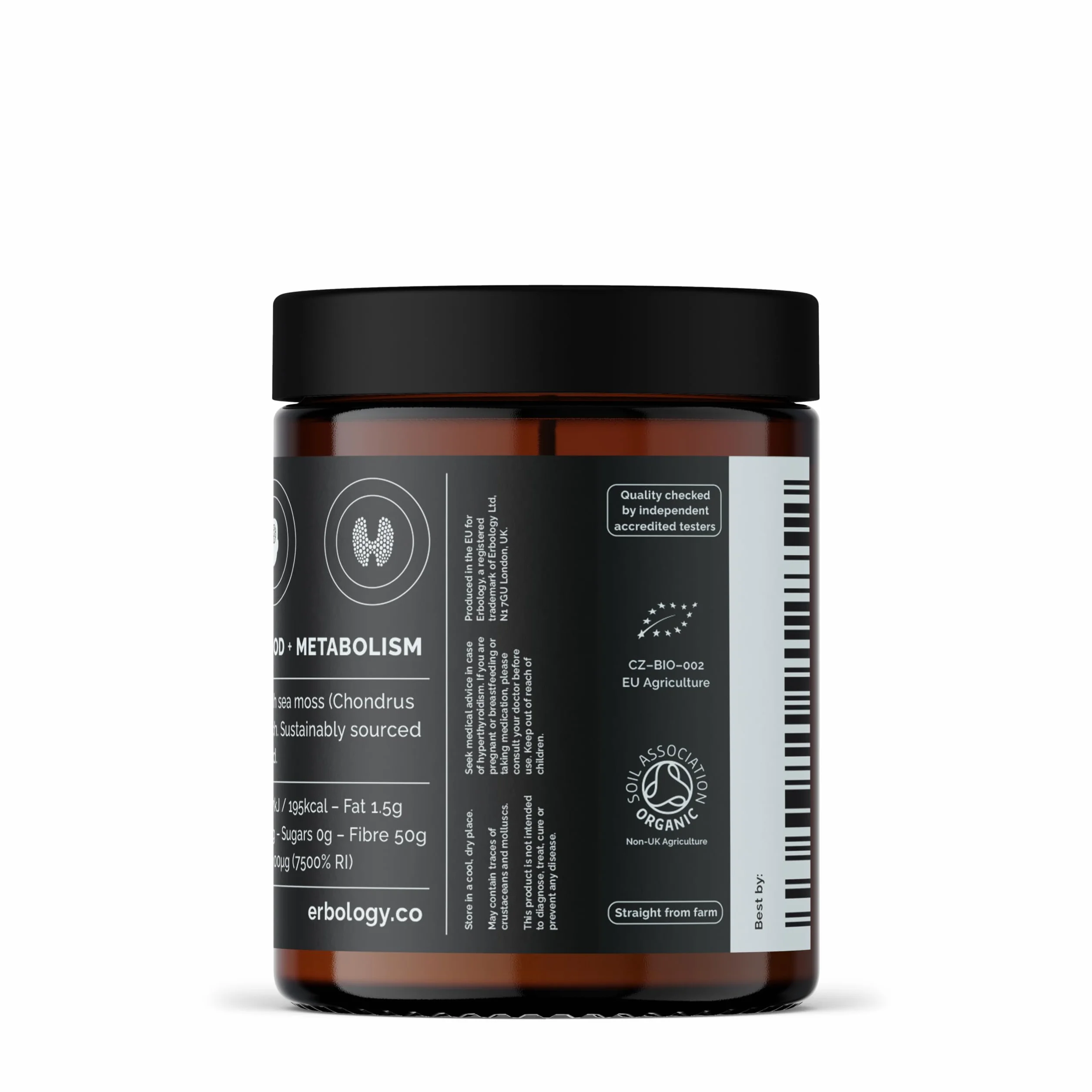 Erbology Polvo de musgo marino irlandés orgánico 90 g, 90 porciones
